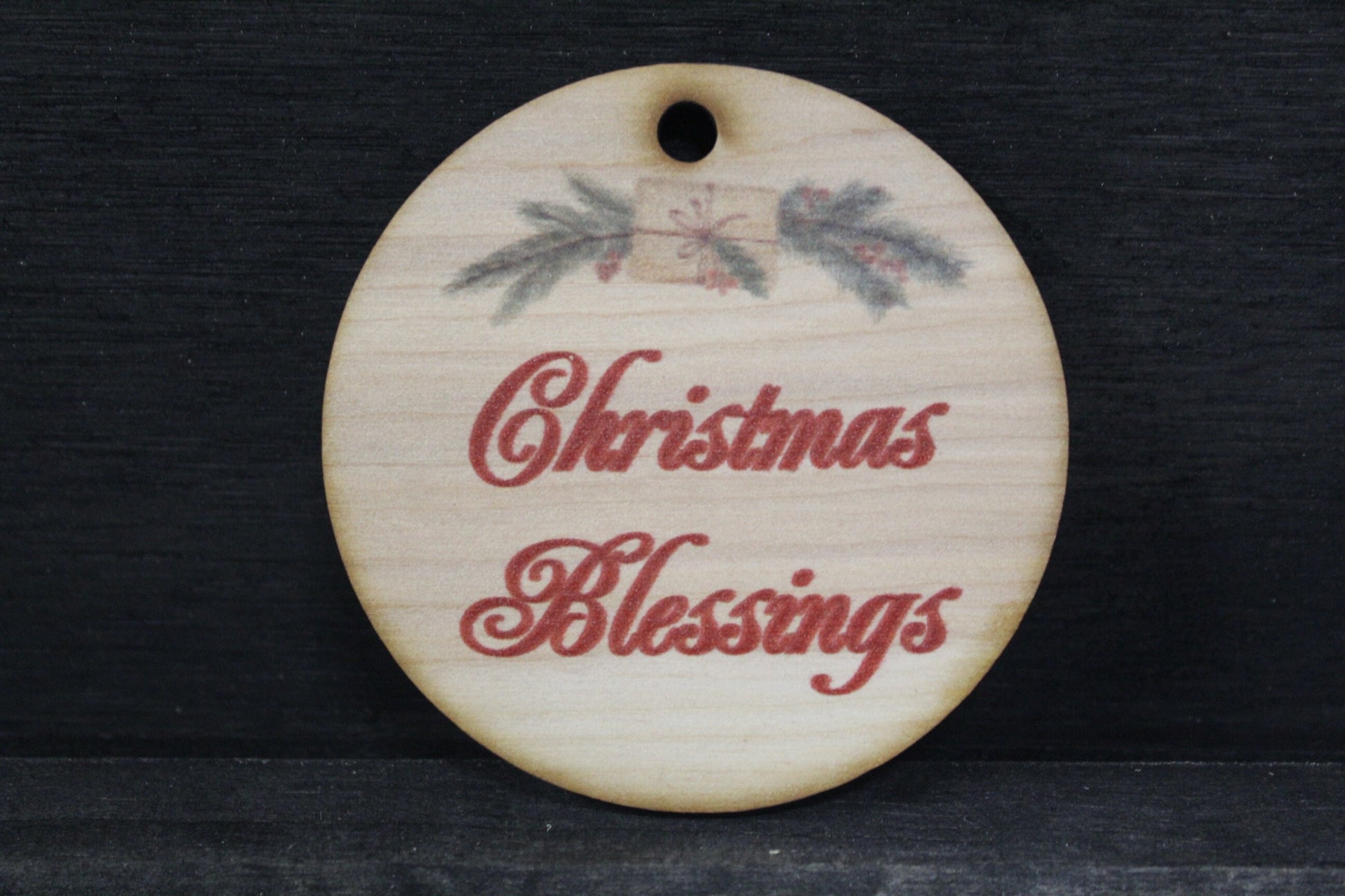 Christmas Blessings Christmas Ornament Keychain Gift White elephant Gift Tag Package Holiday Handmade Round Woodslice