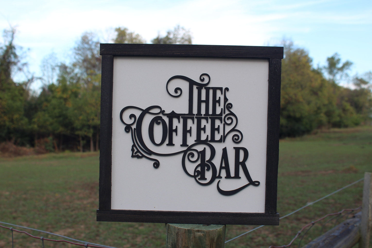 The Coffee Bar Raised 3D Wood Black White Scroll Text Décor Decoration Wall Art Farmhouse Rustic Handmade Accessories Kitchen