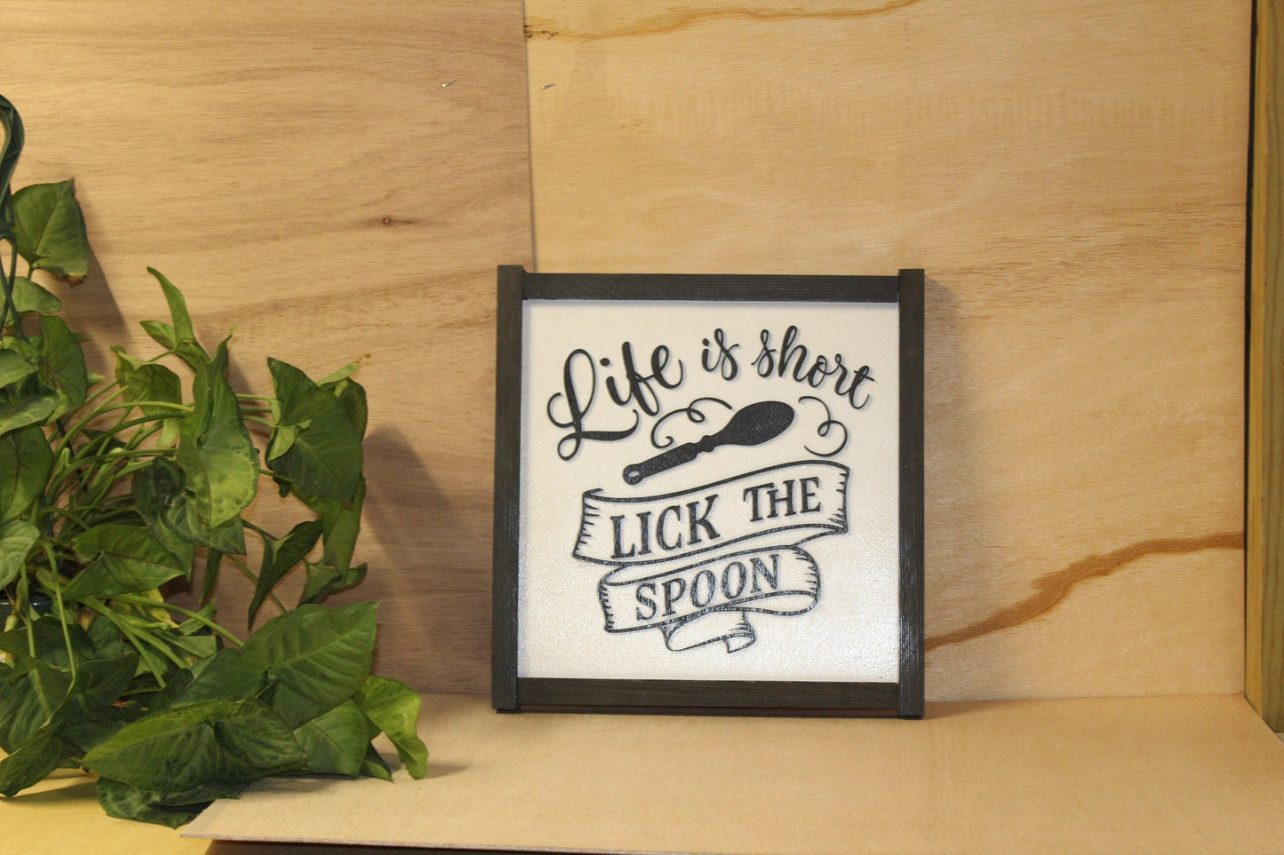 Life Is Short Lick The Spoon Kitchen Baking Chef Fun Wall Decor Sign Mixer Primitive County Rustic Gift Warm Inspiring Handmade Dishes
