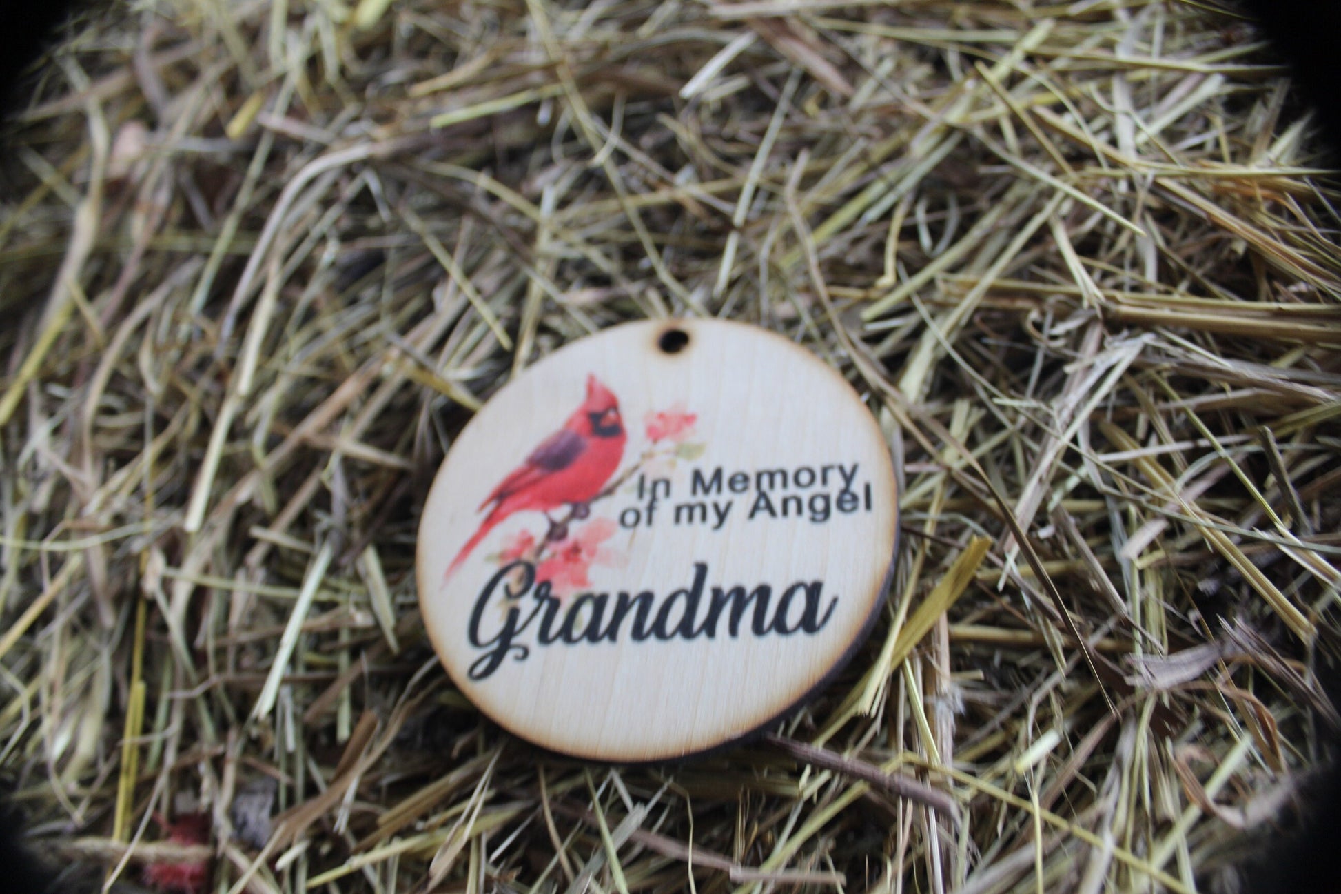 In Memory Of My Angel Grandma Cardnial In Rememberance Memorial Christmas Holiday Ornament Woodslice Keychain Gift Tag Round
