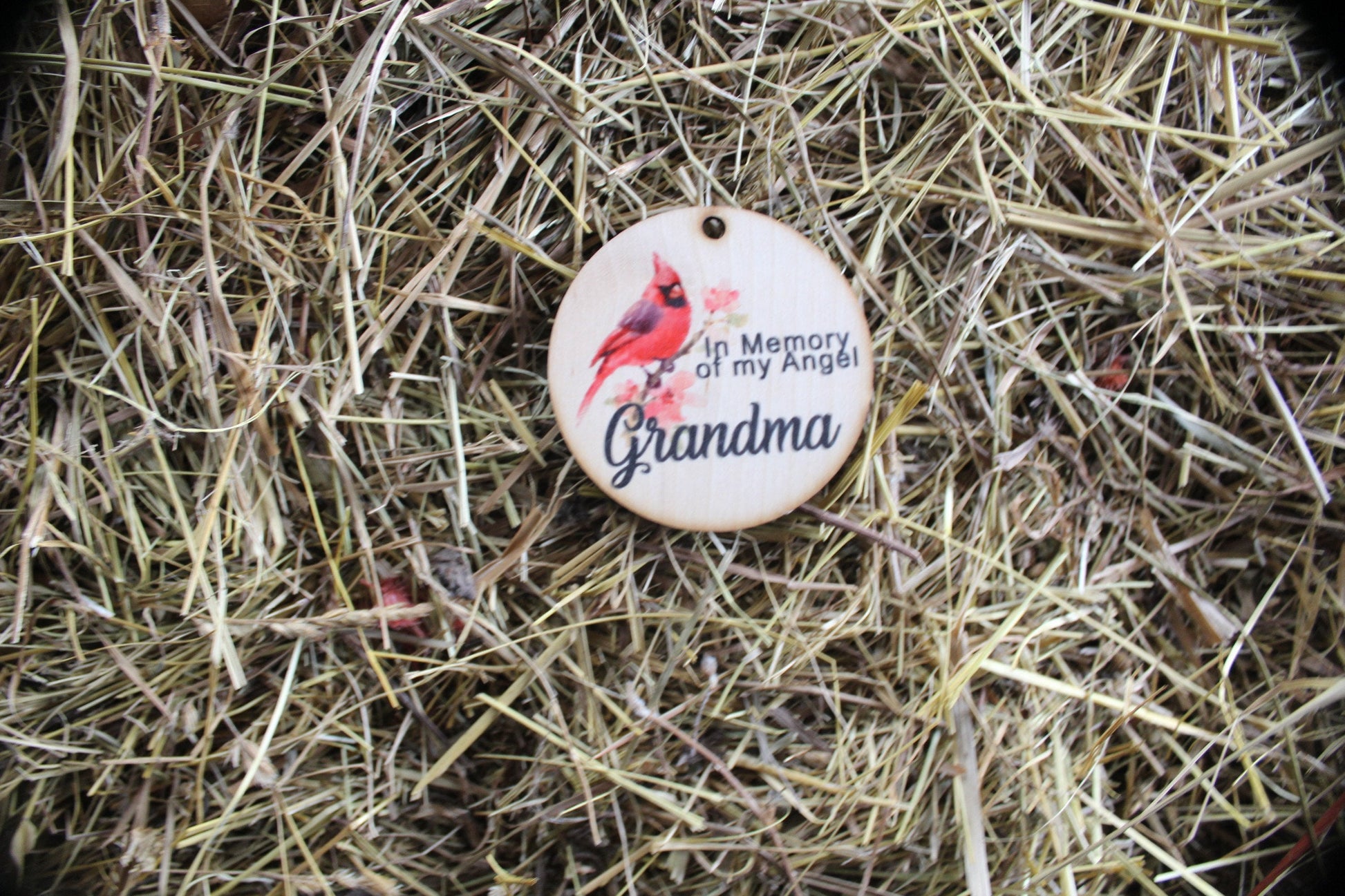 In Memory Of My Angel Grandma Cardnial In Rememberance Memorial Christmas Holiday Ornament Woodslice Keychain Gift Tag Round