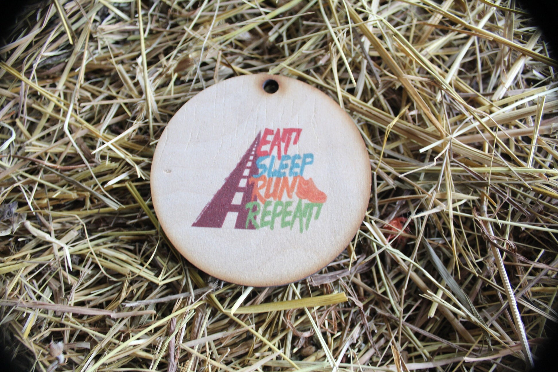 Eat Sleep Run Repeat Running Shoes Track Pavement Race Marathon Runner Keychain Gift tag Christmas Woodslice Decor Surprise Friend Gift