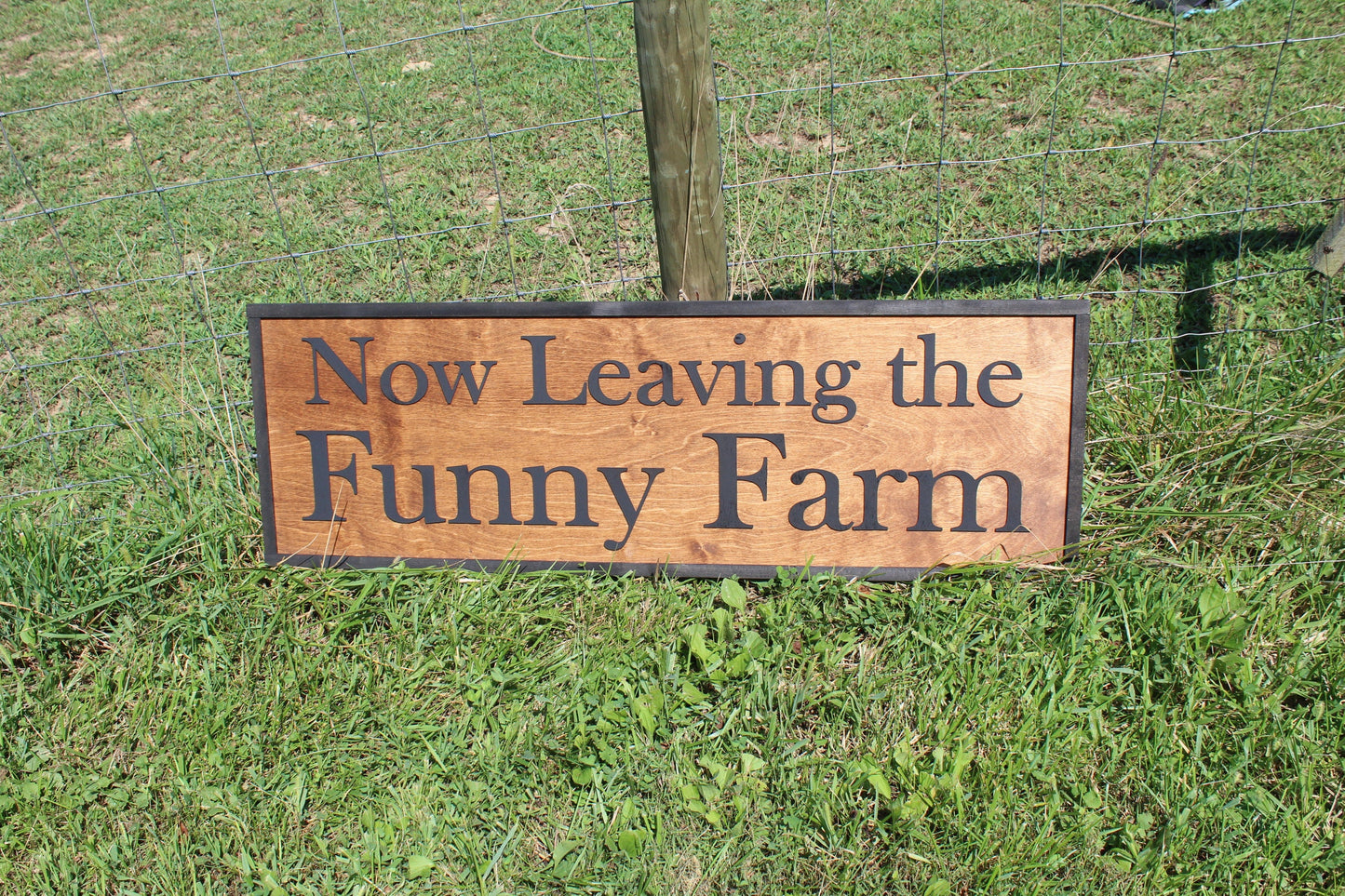 Extra-Large Custom-Built Wood Sign Now Leaving Funny Farm Homestead Ranch Exit American Business Logo Laser Cut Out 3D Footstepsinthepast