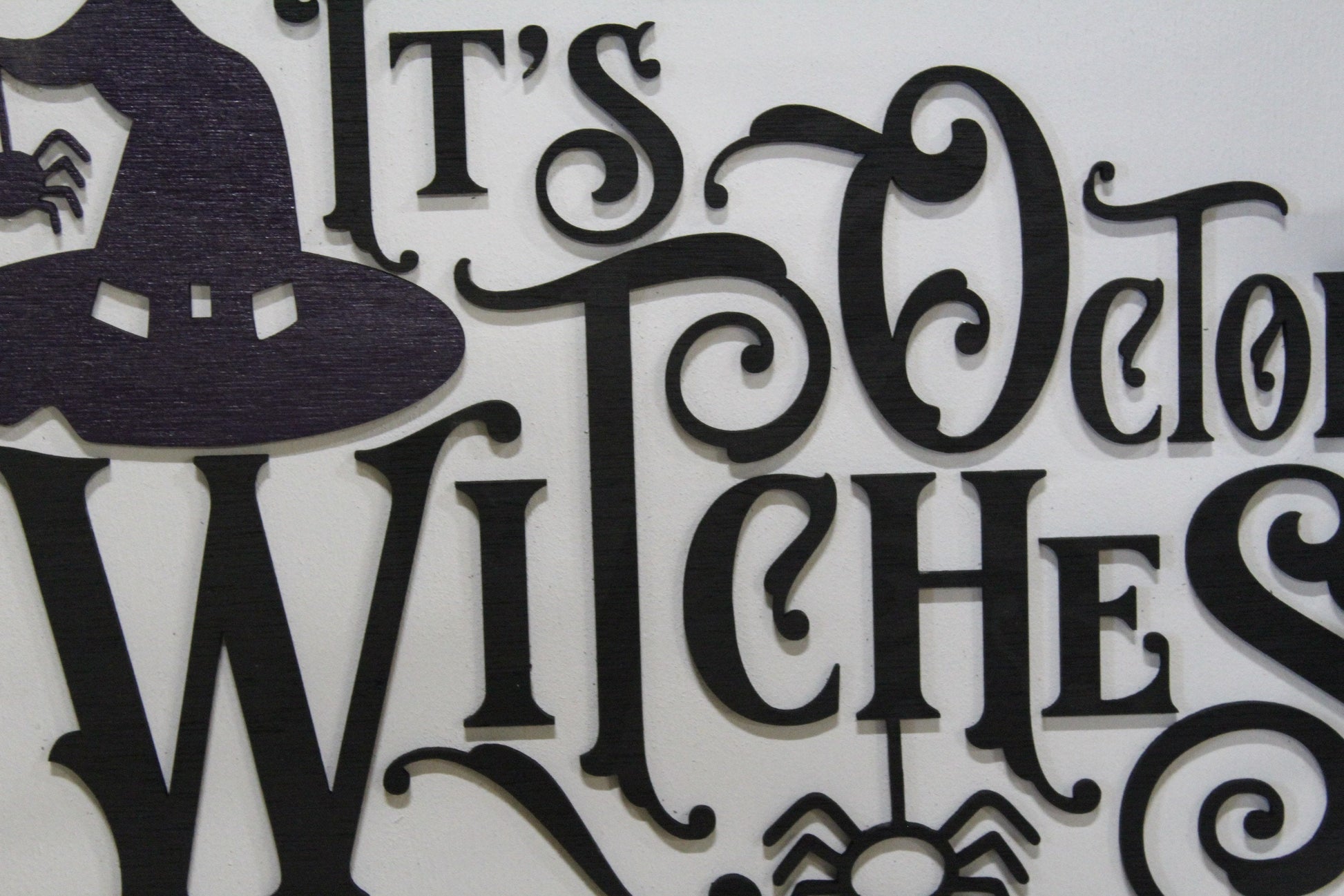 Its October Witches Hat Halloween Funny Humor Black White Wood Sign 3D Lettering Holiday Fall Autumn Small Square Handmade Classic Rustic