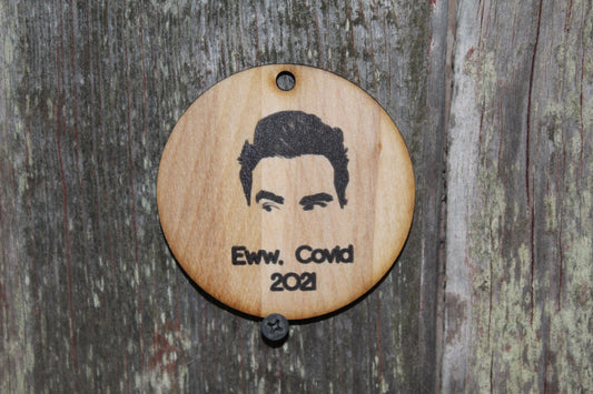 Set of 3 Ew Covid 2021 Wood Slice Funny Christmas Ornament Up-close Primitive David Face Rustic Tree Printed Funny