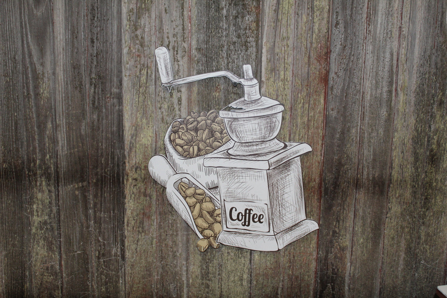Coffee Grinder Image Uv Printed Rustic Coffee Bean Coffee Shop Espresso Extra Detailed Business Sign Wood  Coffee Shop