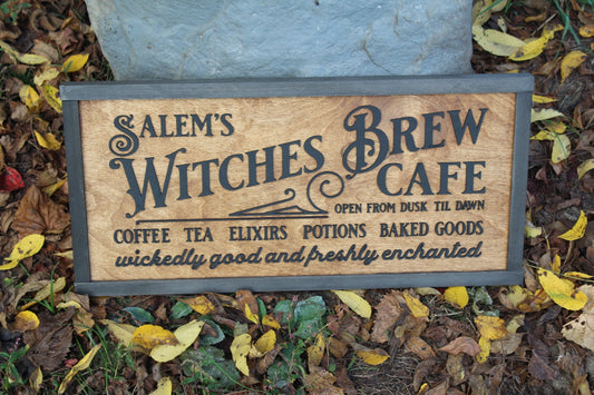 Witch Brew Cafe Salem Wood Rustic Sign Farmhouse Halloween October Autumn Fall Coffee Tea Baked Goods Wicked Fresh Unique Detailed Kitchen
