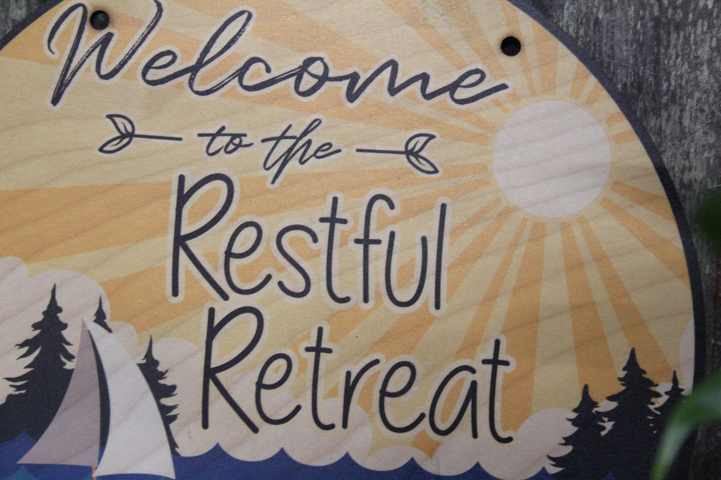 Small Business Sign Beach Restful Retreat Relax Logo Your Actual Logo Round Sign Custom Circle Personalized Plaque Wall Art Color Wood Print