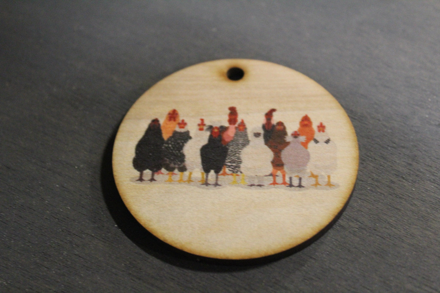 Chicken Wood Slice UV Printed Wooden Silkie Rooster Americana Hen Christmas Ornament 3 Inch Round Circle Tree Rhode Island Red Wyandotte