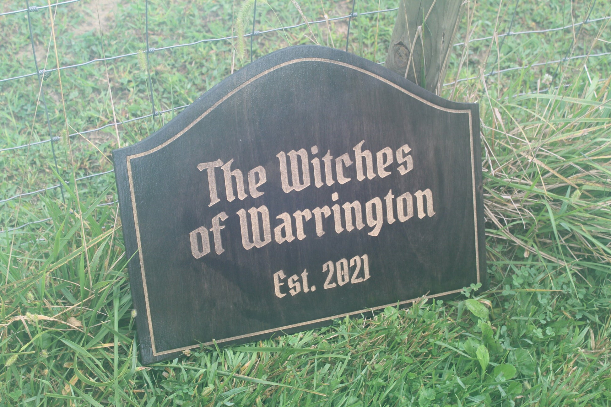 Custom Wood Sign Engraved Color Filled Witches Haunted Commerical Sign Graveyard Rustic Victorian Your Logo Personalized Contour Shape Witch