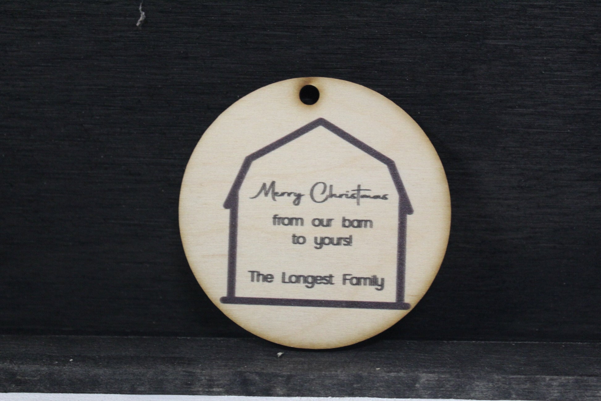 Merry Christmas From Our Barn To Yours Ornament Keepsake KeyChain Woodslice Family Farmhouse Gift