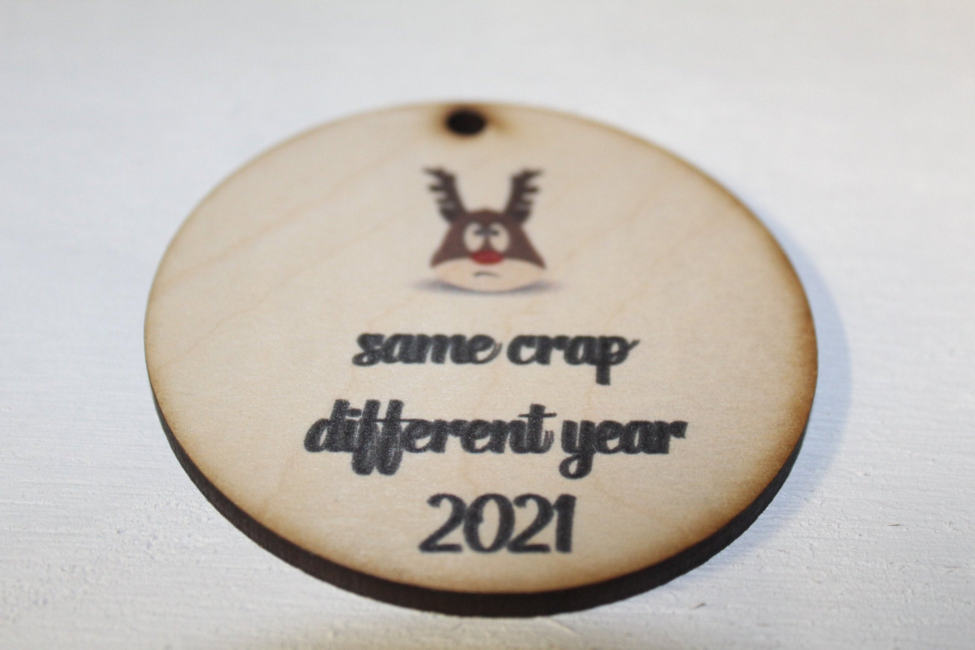 2021 Same Crap Different Year Reindeer Ornament Funny Joke Holiday Keepsake Gift Gag Gift Christmas Circle Woodslice