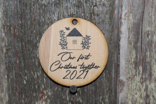 Our First Christmas Together 2021 Homeowners Newly Weds Couples Christmas Ornament Key Chain Gift Woodslice Handmade Housewarming Wedding