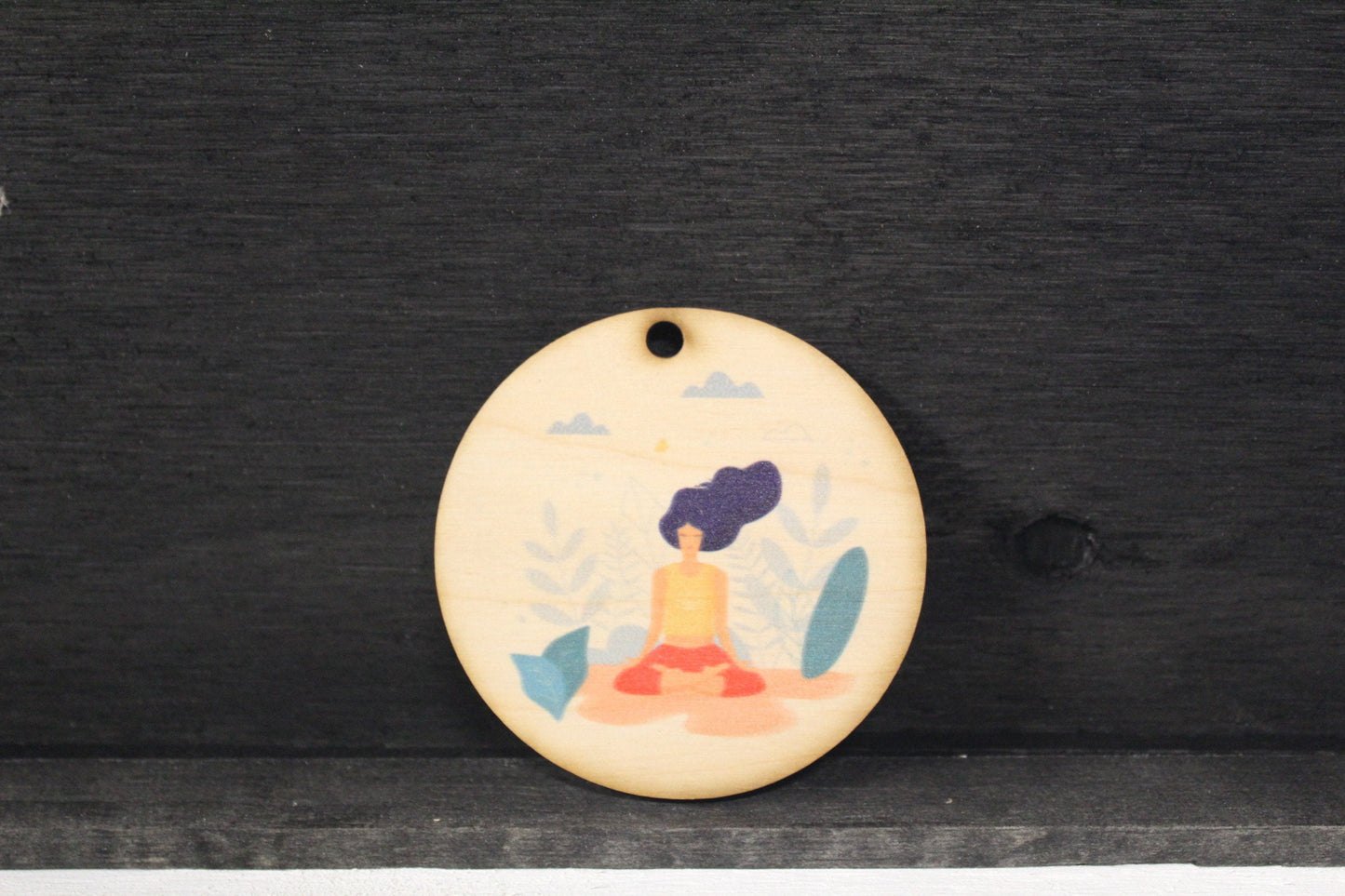 Yoga Meditate Peace Therapy Exercise Tranquility Minimalist Ornament Christmas Holiday Special Keychain Gift Gift tag Woodslice Circle