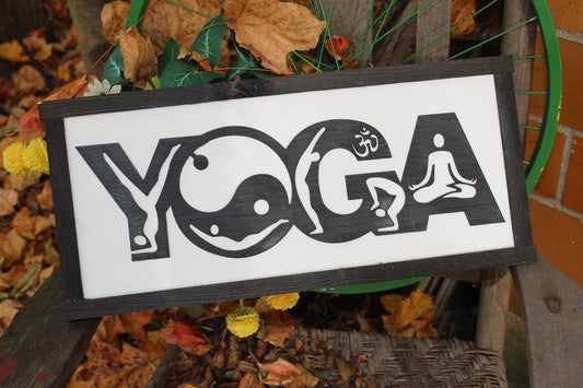 Yoga Wood Sign 3D Raised Text Ebony White Sign Relax Zen Relax Spa Psycially Fit Trainer Handmade FootstepsInThePast Gym Decor