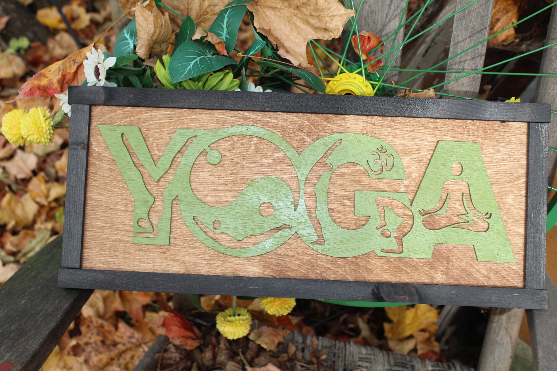 Yoga Wood Sign 3D Raised Text Ebony Green Sign Relax Zen Relax Spa Psycially Fit Trainer Handmade FootstepsInThePast Gym Decor