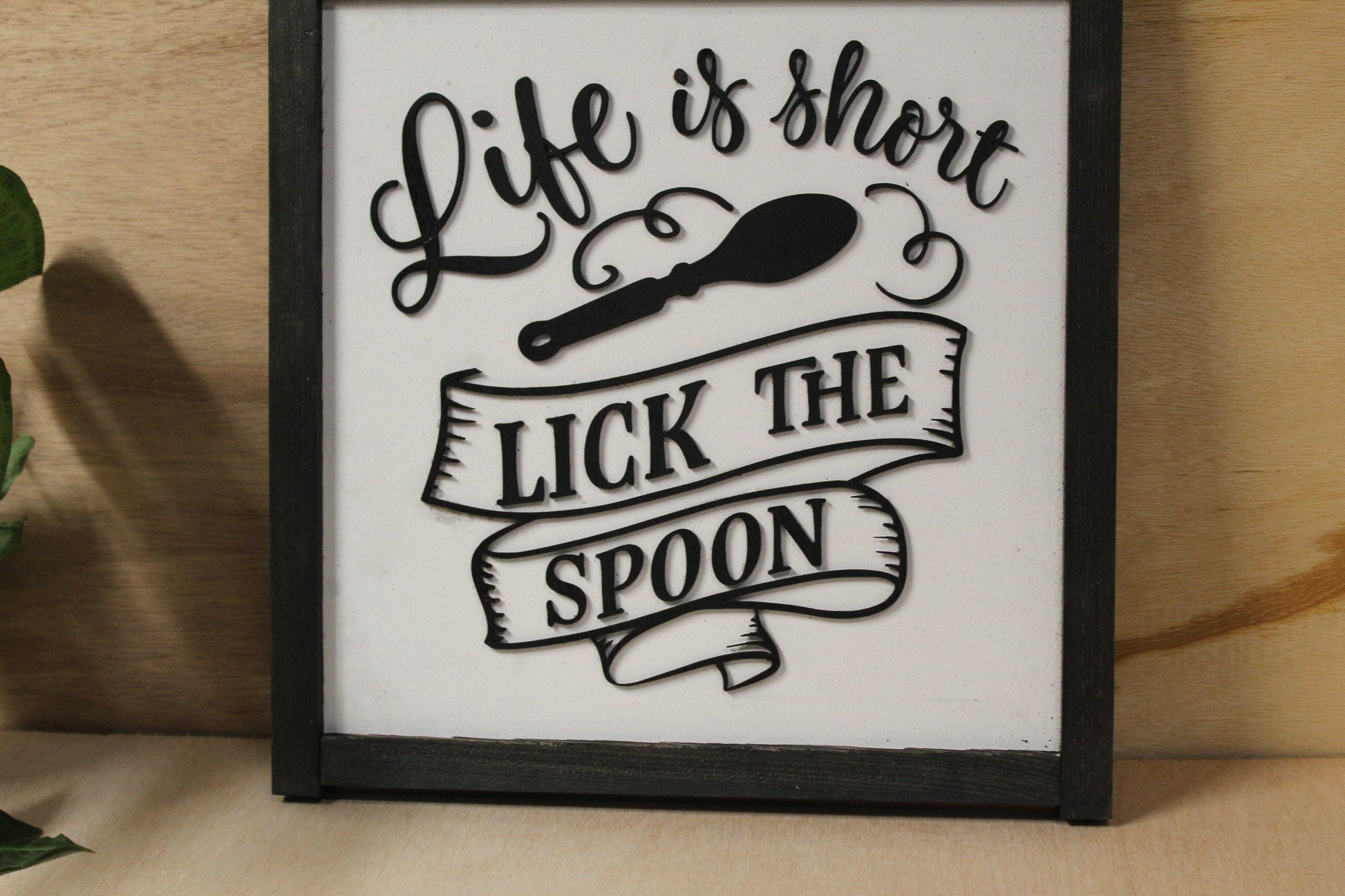 Life Is Short Lick The Spoon Kitchen Baking Chef Fun Wall Decor Sign Mixer Primitive County Rustic Gift Warm Inspiring Handmade Dishes
