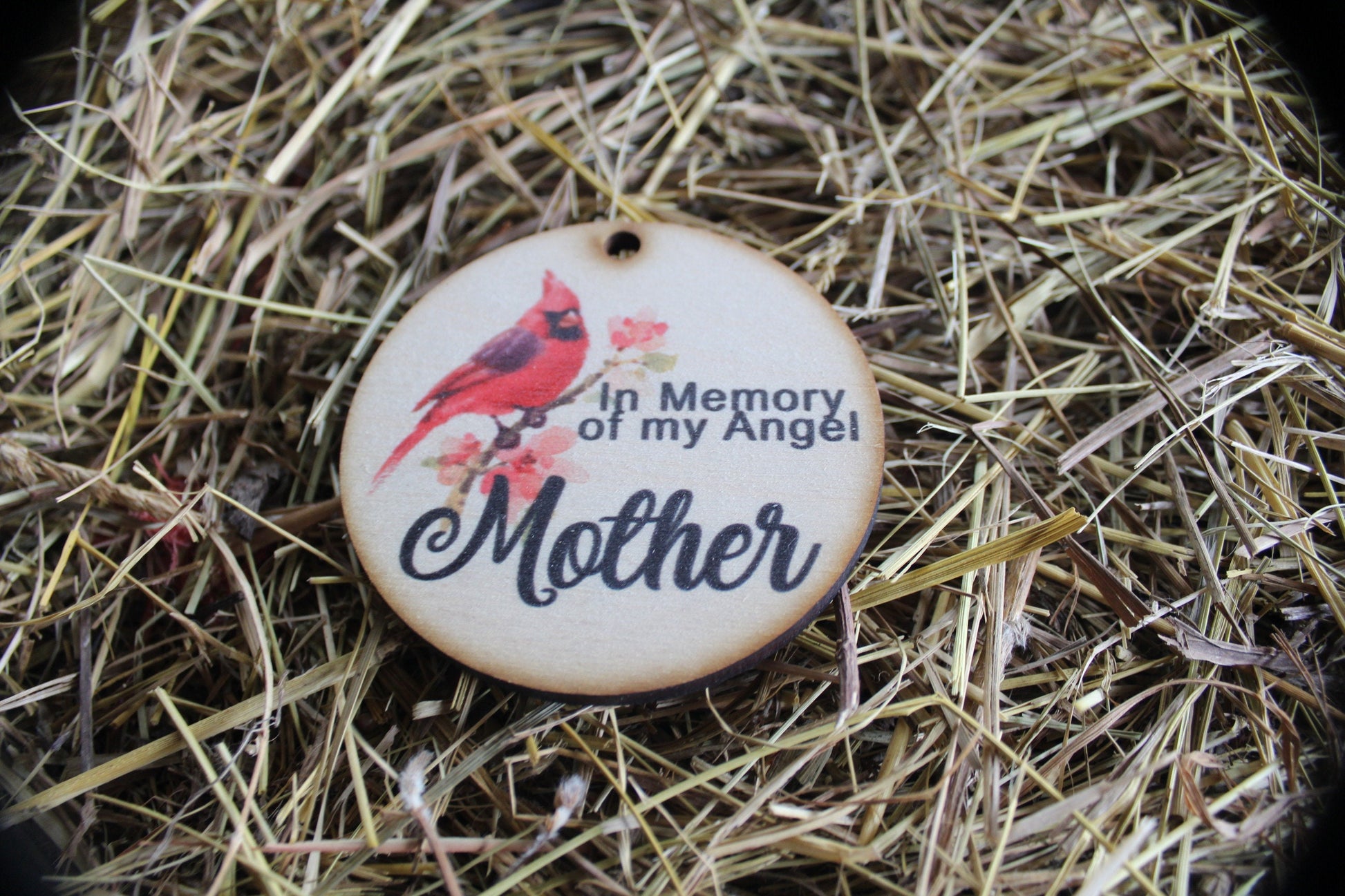 In Memory Of My Angel Mother Cardnial In Rememberance Memorial Christmas Holiday Ornament Woodslice Keychain Gift Tag Round