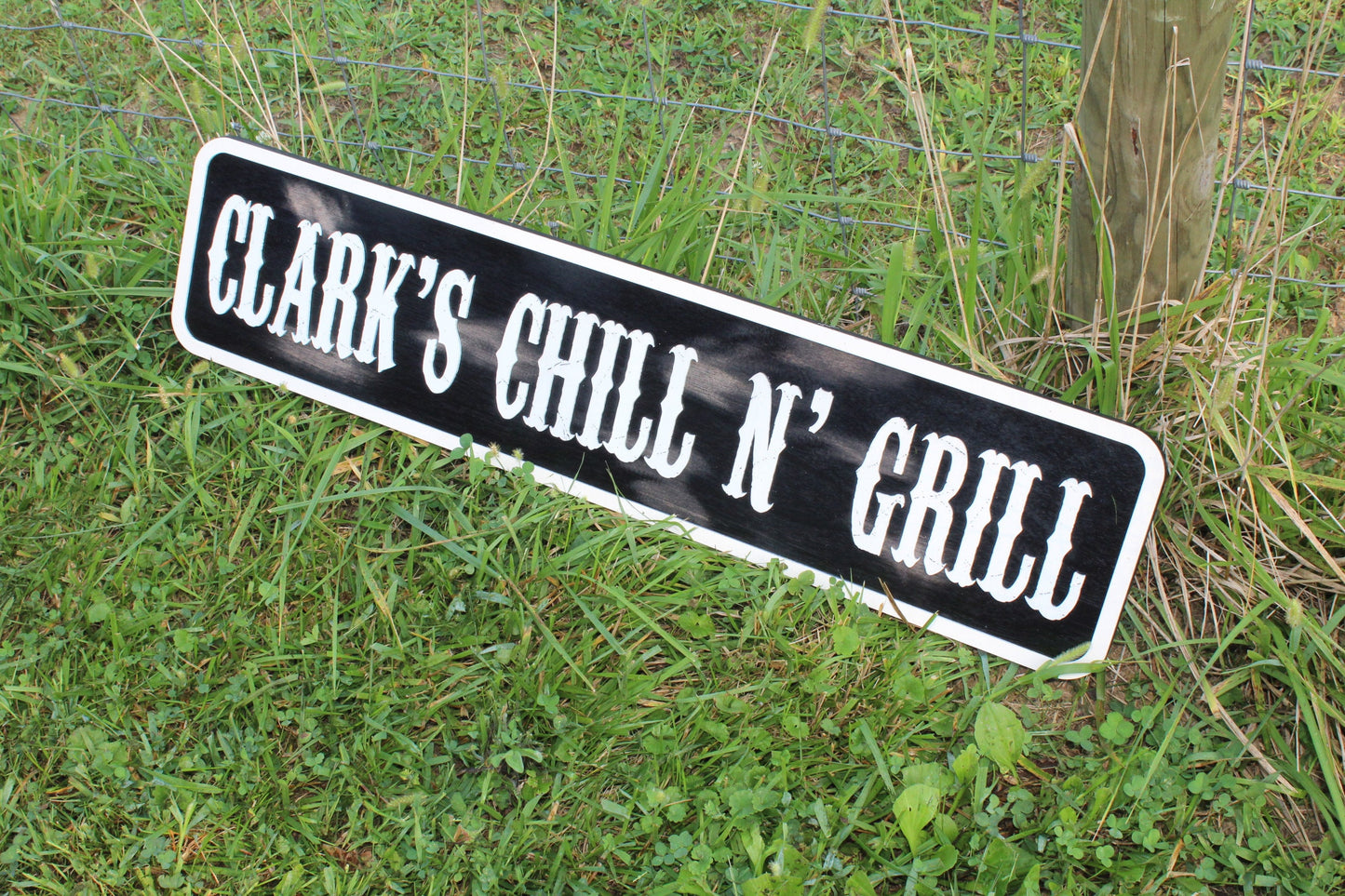 Custom Wood Sign Made To Order Chill N Grill Lounge Distressed Over-sized Rustic Business Logo Bar Barn BBQ Patio Man Cave Free Shipping USA