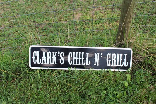 Custom Wood Sign Made To Order Chill N Grill Lounge Distressed Over-sized Rustic Business Logo Bar Barn BBQ Patio Man Cave Free Shipping USA