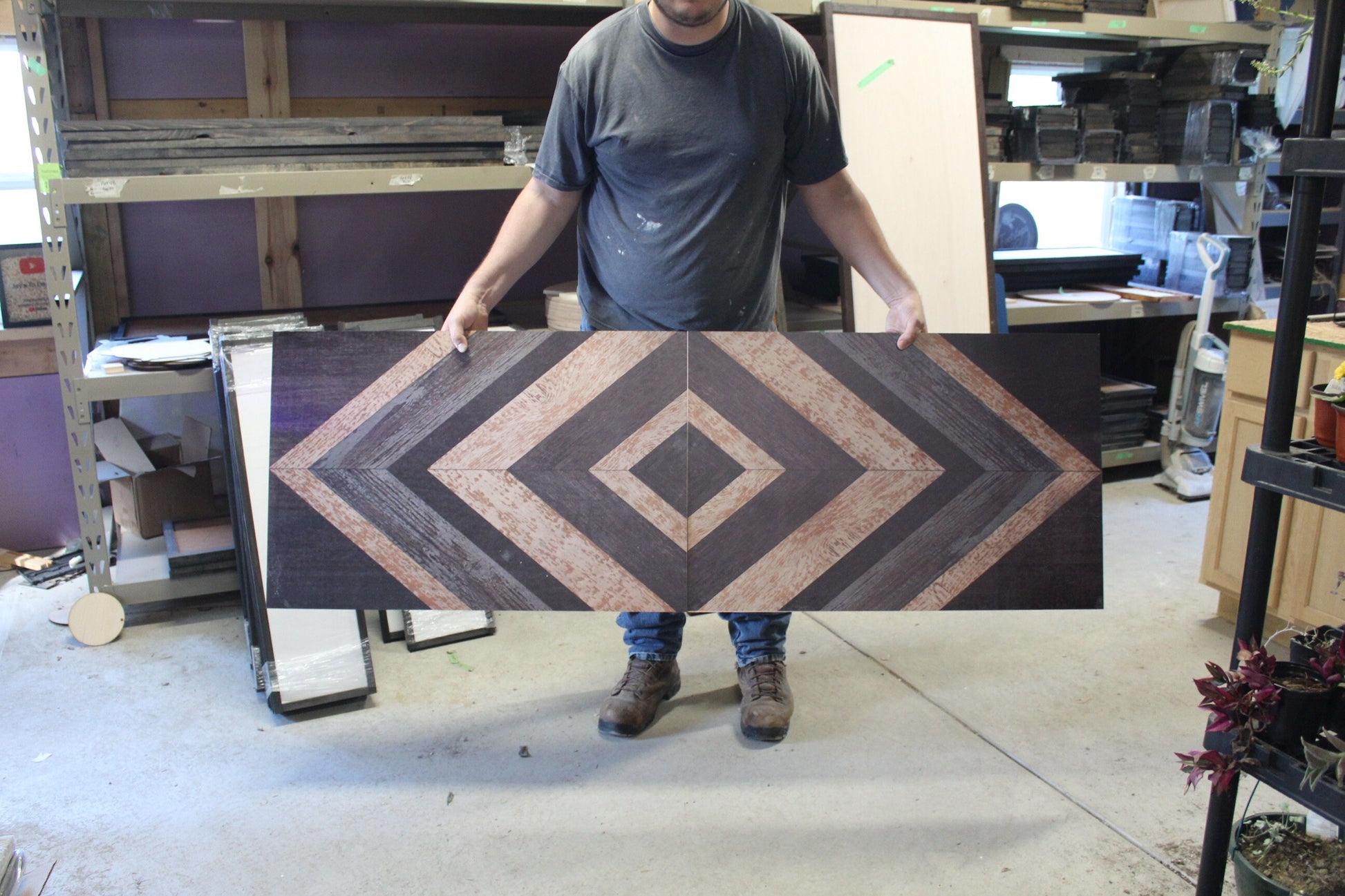 Geometric Wood Headboard Sign Extra Large Primitive Pallet Wood Barn Quilt Folding UV Printed Huge Rustic Art Boho Mosaic Long Narrow