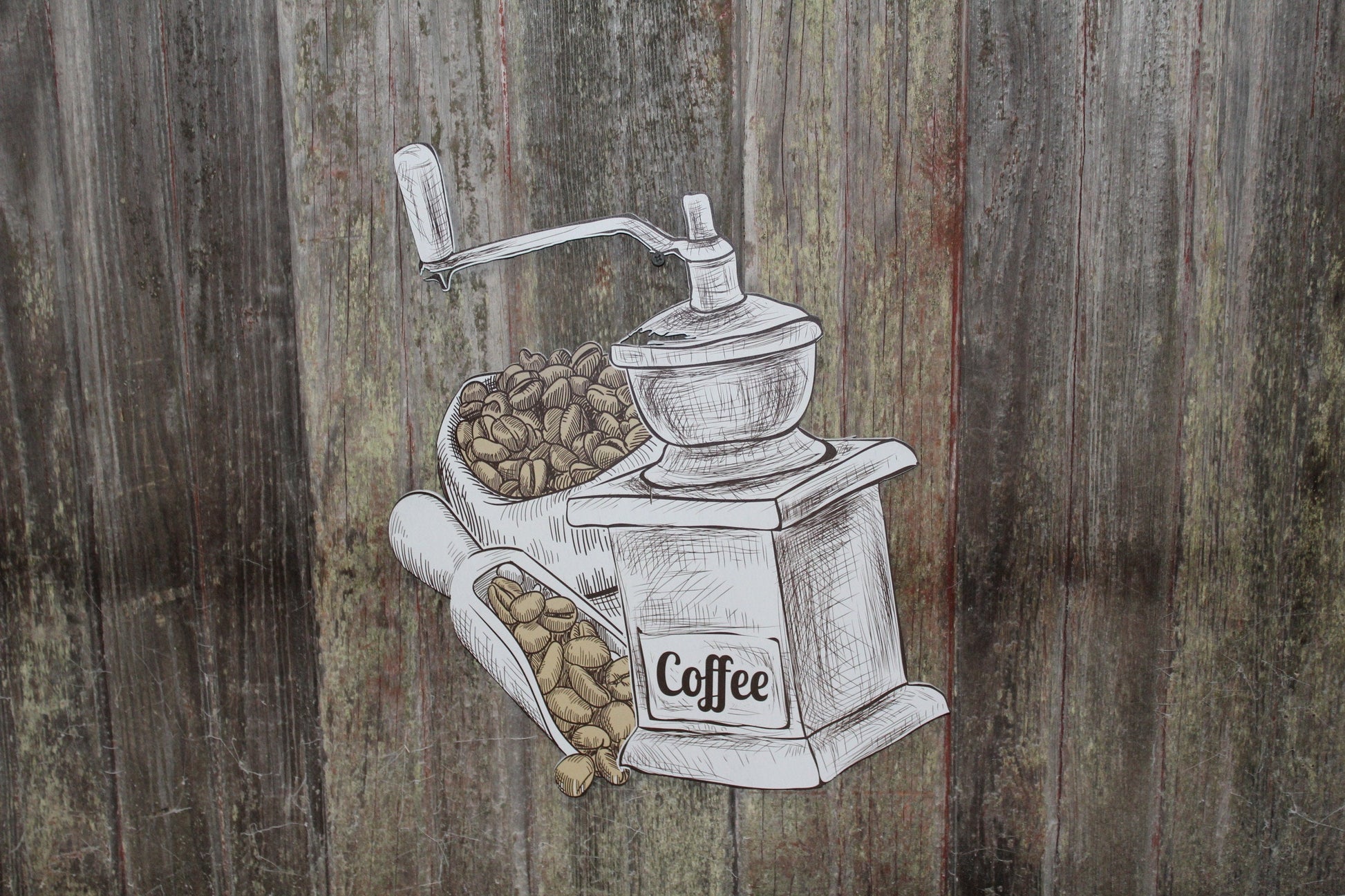 Coffee Grinder Image Uv Printed Rustic Coffee Bean Coffee Shop Espresso Extra Detailed Business Sign Wood  Coffee Shop