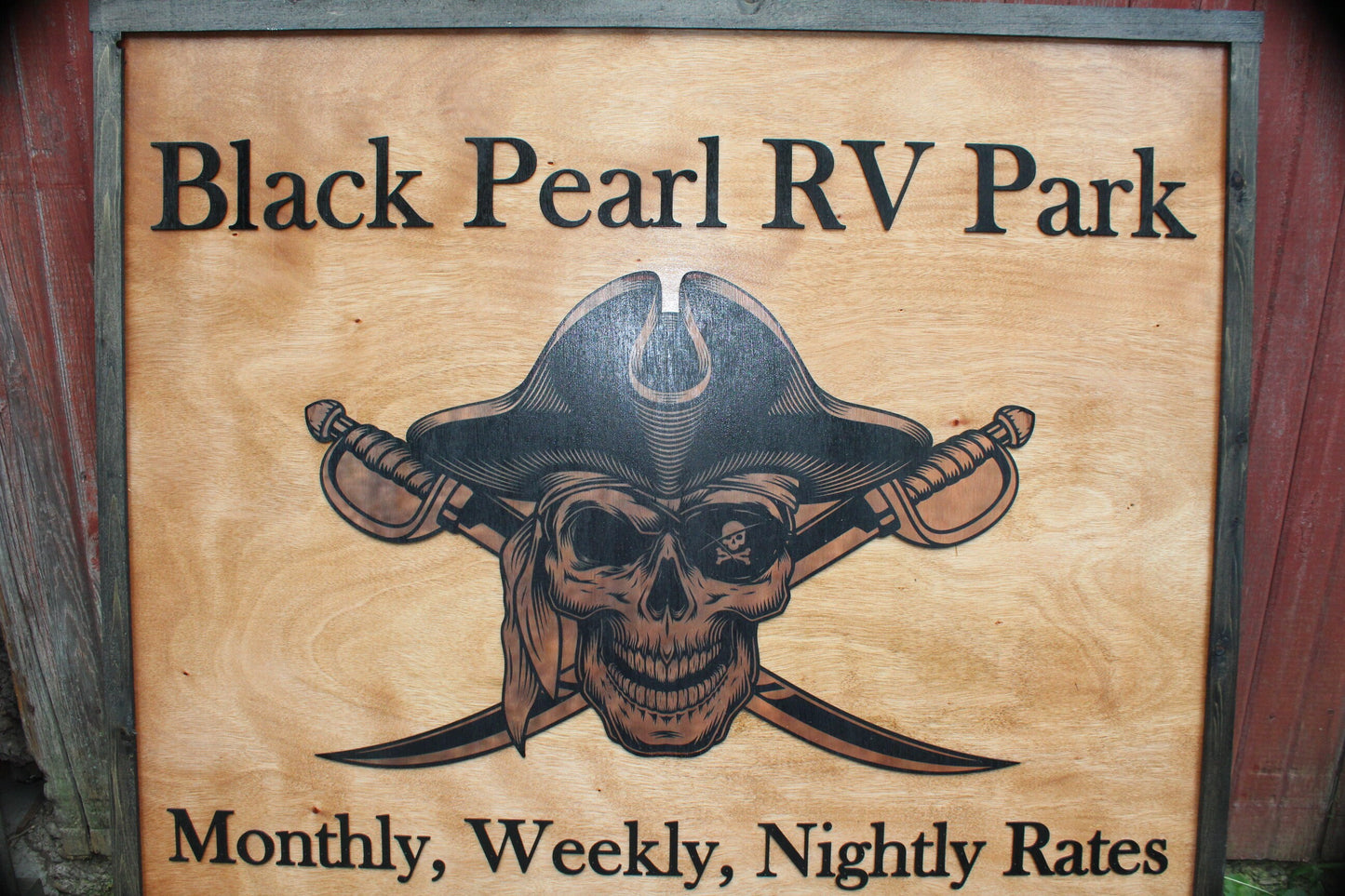 Black Pearl Rv Park Camping Pirate Swords Uv Printed 3D Custom Business Logo Square Oversized Rustic Wood Laser Cut Out 3D Extra Large Sign