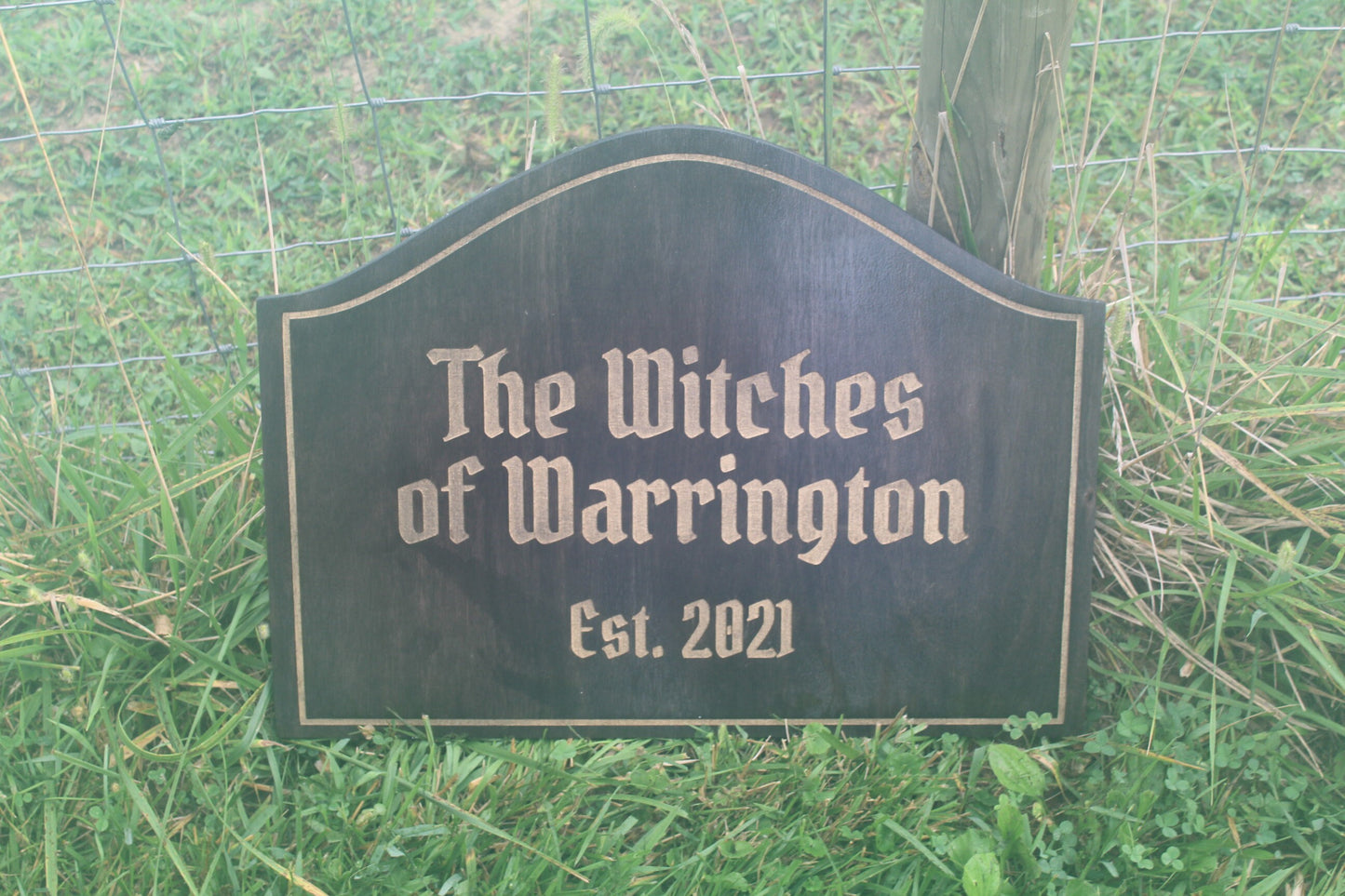 Custom Wood Sign Engraved Color Filled Witches Haunted Commerical Sign Graveyard Rustic Victorian Your Logo Personalized Contour Shape Witch