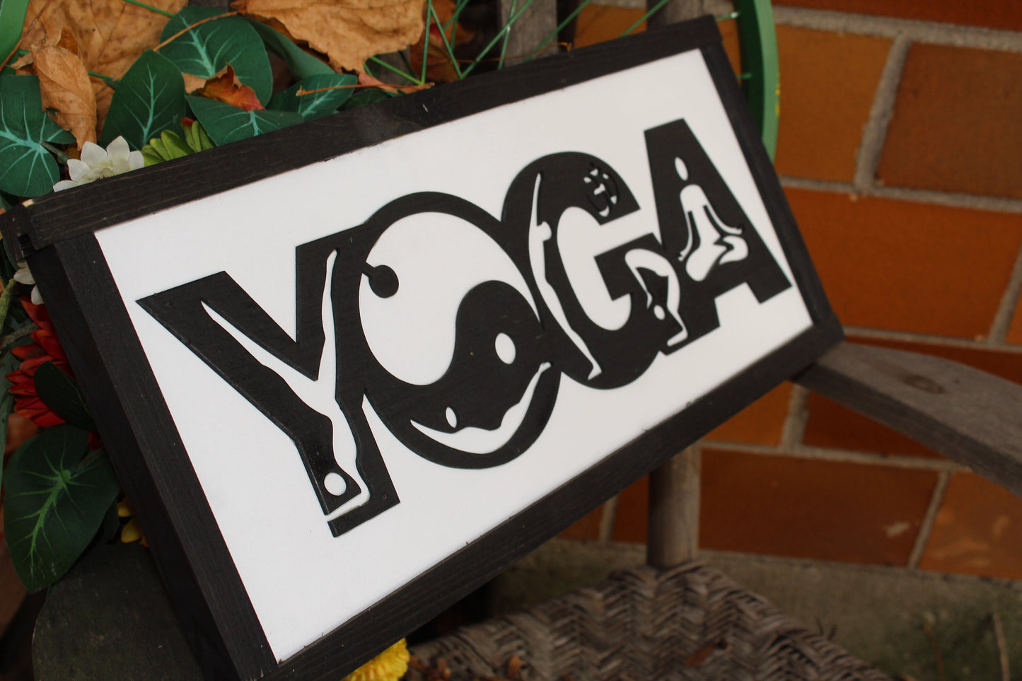 Yoga Wood Sign 3D Raised Text Ebony White Sign Relax Zen Relax Spa Psycially Fit Trainer Handmade FootstepsInThePast Gym Decor