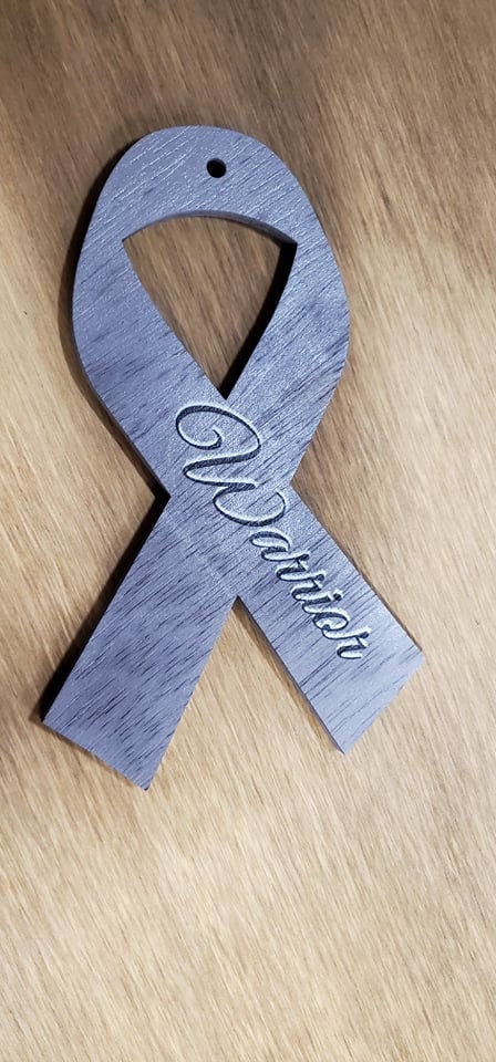 Cancer Awareness Ribbon Ornament Keepsake Warrior Purple Christmas Holiday Gift Keychain Wooden Laser Cut Out Uvprinted Uplifting Encourage