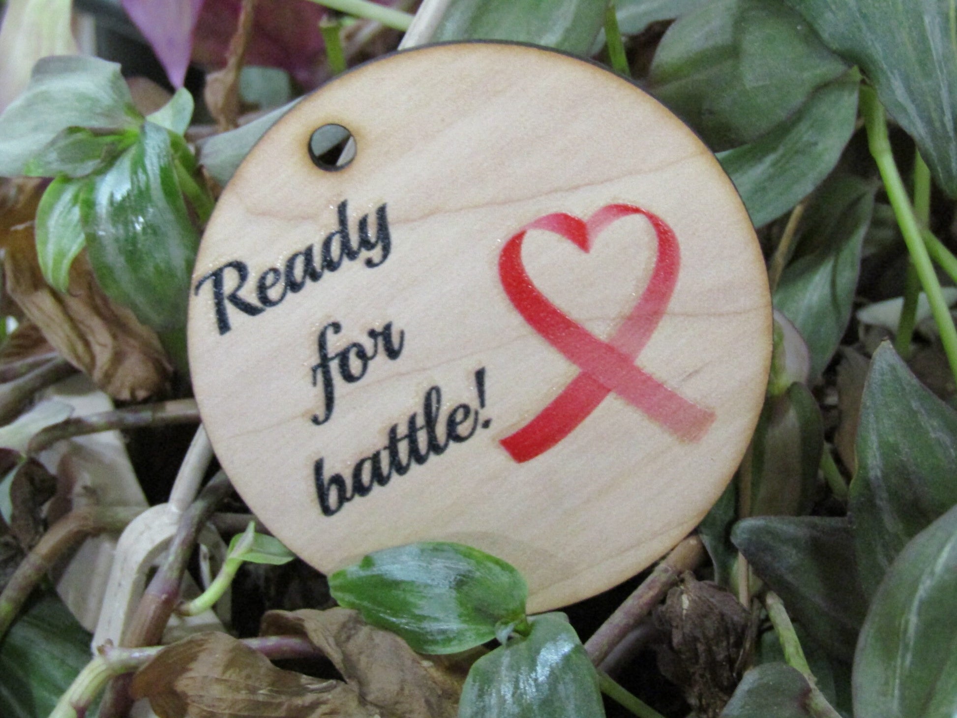 Ready For Battle Cancer Breast Cancer Ornament Gift Tag Christmas Gift For Loved One Printed Image Woodslice Tree Trimming Birch Pink Ribbon