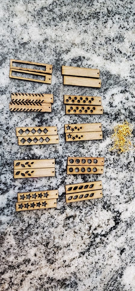Wooden Charm DIY Unfinished Keychain Earrings Craft Birch Wood Cut Laser Handmade Do It Yourself PreCut Set Boho Design Star Diamond Natural