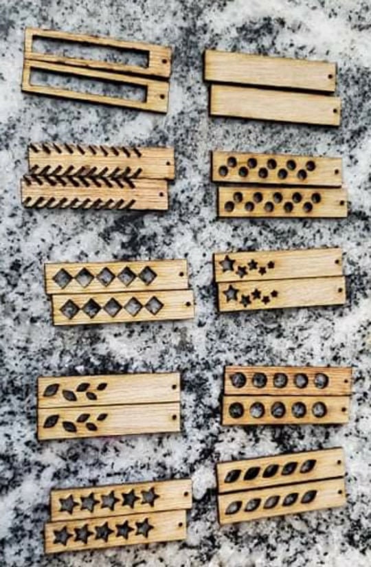 Wooden Charm DIY Unfinished Keychain Earrings Craft Birch Wood Cut Laser Handmade Do It Yourself PreCut Set Boho Design Star Diamond Natural