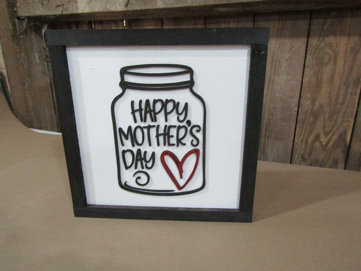 Mother's Day Wooden Mason Jar Sign Happy Heart Gift Plaque Signage 3D Raised Text Framed Sign Handmade Holiday Celebrate Mom Grandma Cute