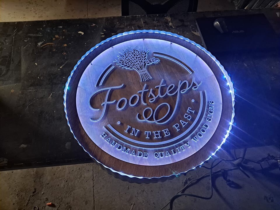 Custom lit wood sign with barn roof metal led light hanging single or double sided neon sign alternative round circle farmhouse primitive