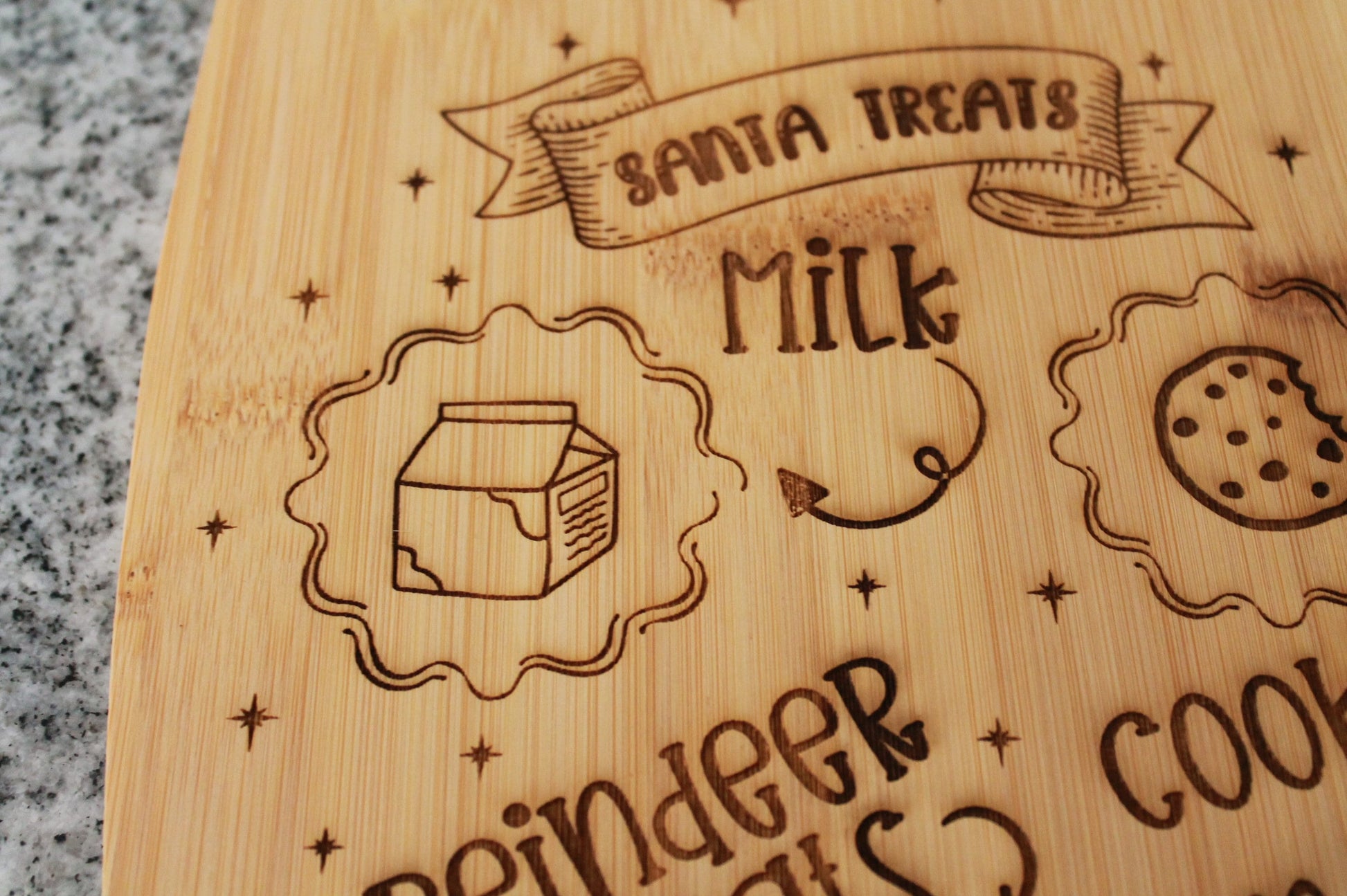 Santas Treats Reindeer Food Night Before Christmas Cookies for Santa Claus Milk and Cookies Carrots Kids Engraved Cutting Board Wooden Laser