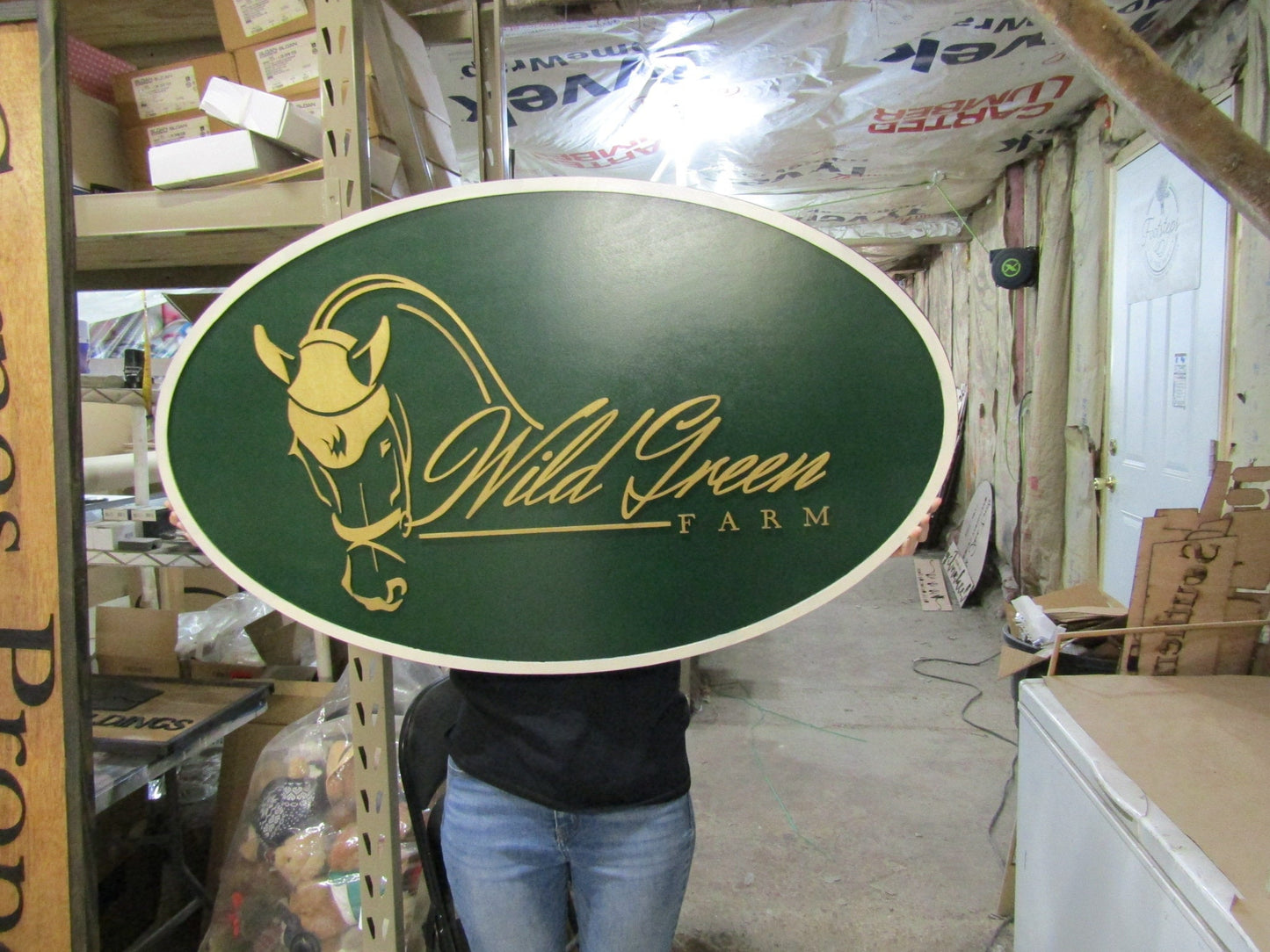 Custom Wood Sign Logo Laser Cut Out Large Oval Custom Wood Sign 3D Raised Text Wild Green Farms Horse Farm Horse Track Barn Farm Sign Border