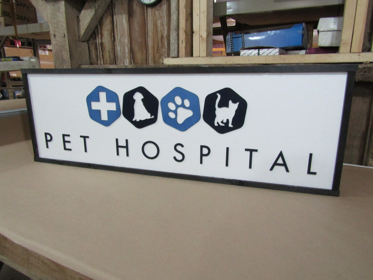 Veterinary Pet Hospital Vet Sign Store Front Entrance Cat Dog Animal Care Clinic Wooden Custom Personalized Made to Order 3D Sign Logo Large