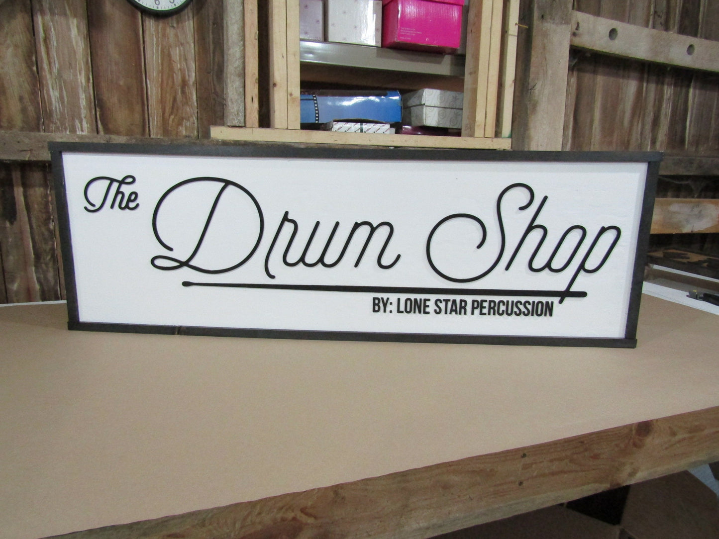 Custom Music Shop Sign Business Store Front Signage Drum Drummer Percussion Instrument Band Logo Emblem Personalized Lonestar 3D Wooden Sign