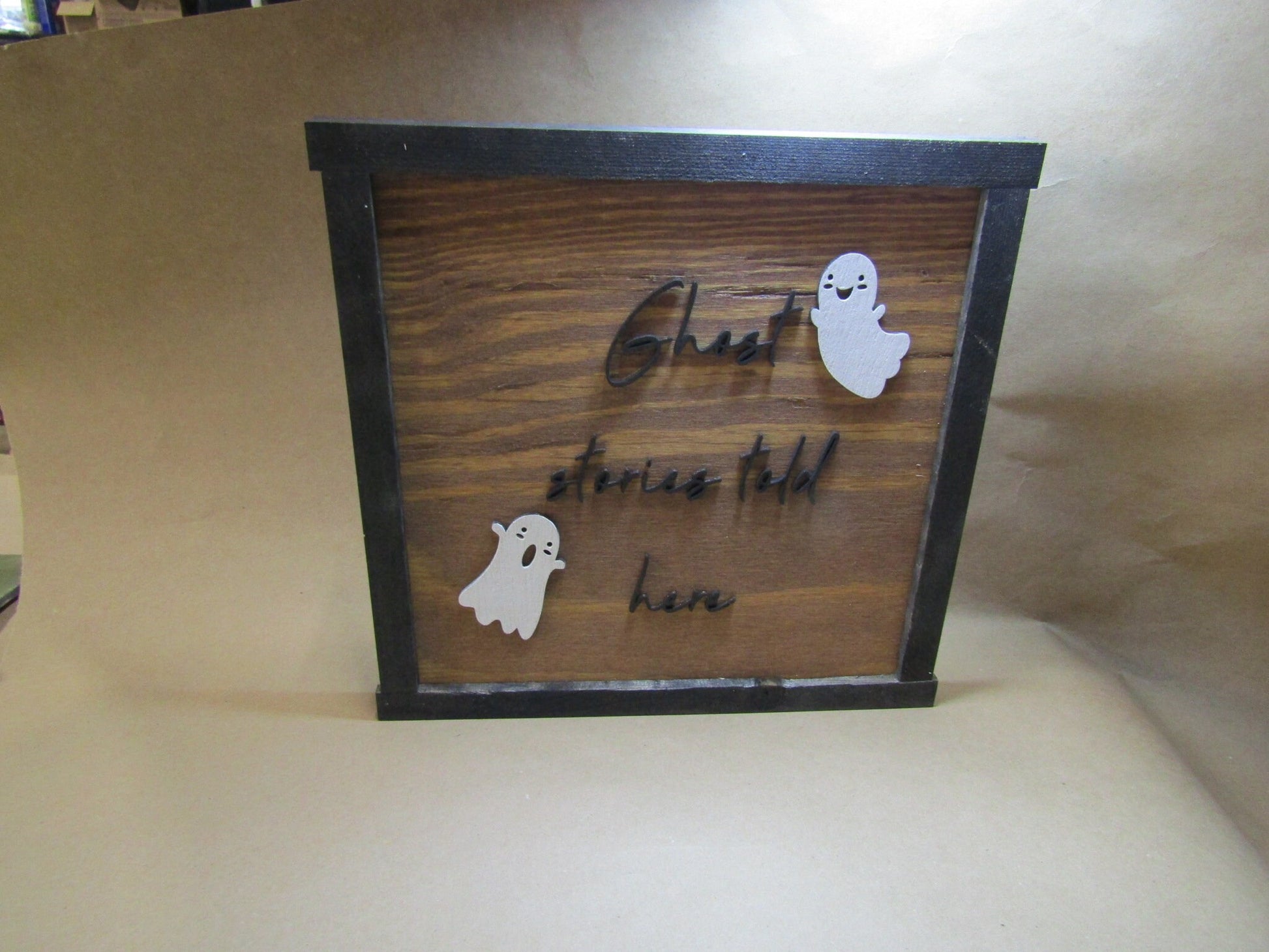 Wooden Halloween Sign Ghosts Ghost Stories Told Here Theme Cute Spooky Fall Decor Trick Or Treat 3D Raised Text Handmade Framed Signage