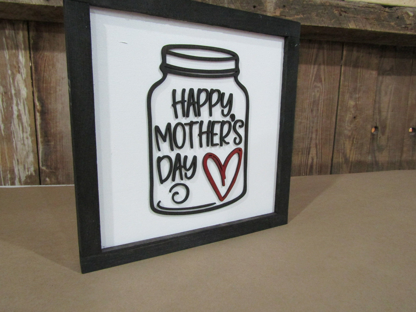 Mother's Day Wooden Mason Jar Sign Happy Heart Gift Plaque Signage 3D Raised Text Framed Sign Handmade Holiday Celebrate Mom Grandma Cute