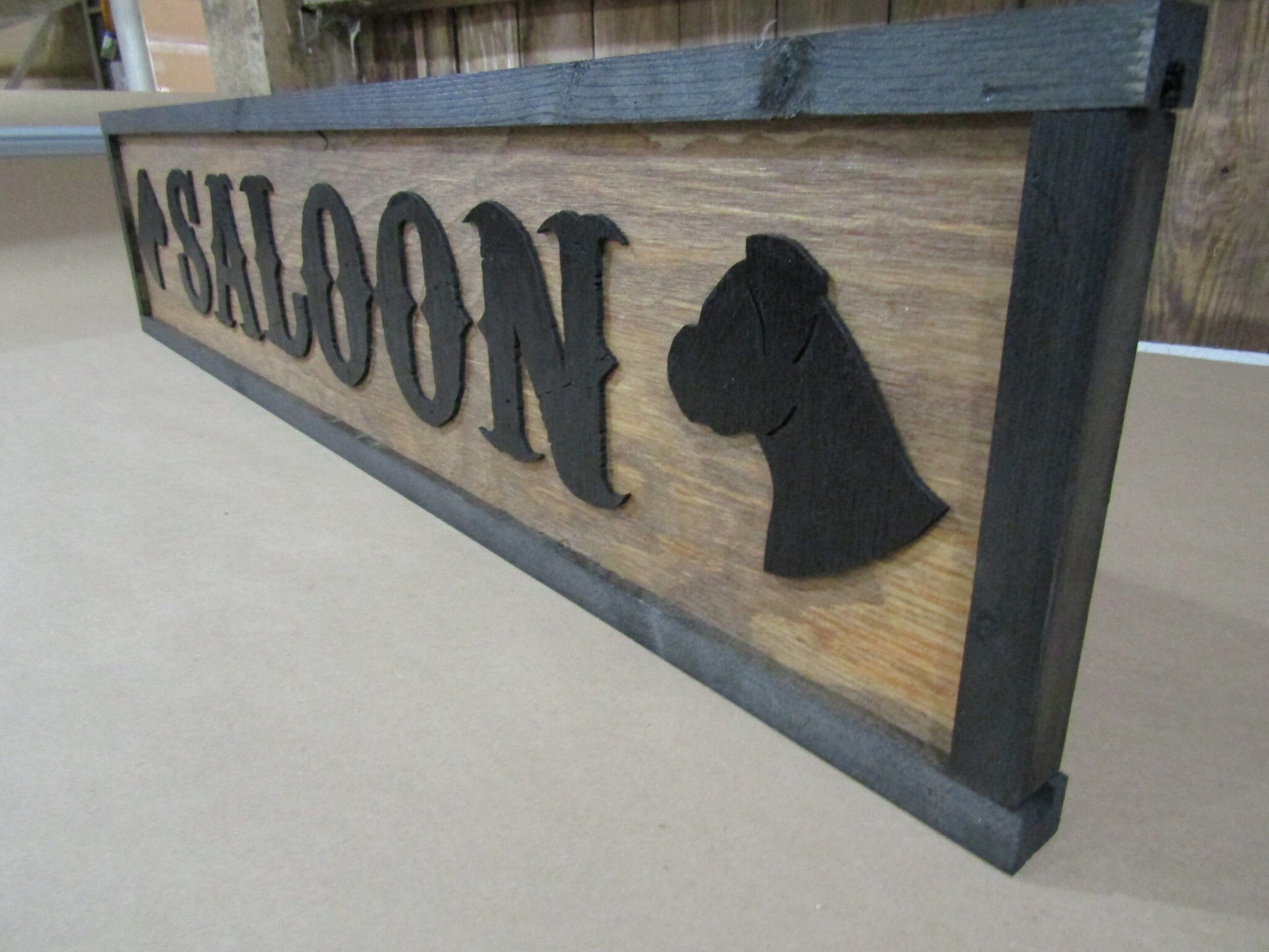 Large Custom Ranch Sign Saloon Western Dog Boxer Over-sized Rustic Business Logo Wood Laser Cut Out 3D Extra Large Sign Footstepsinthepast