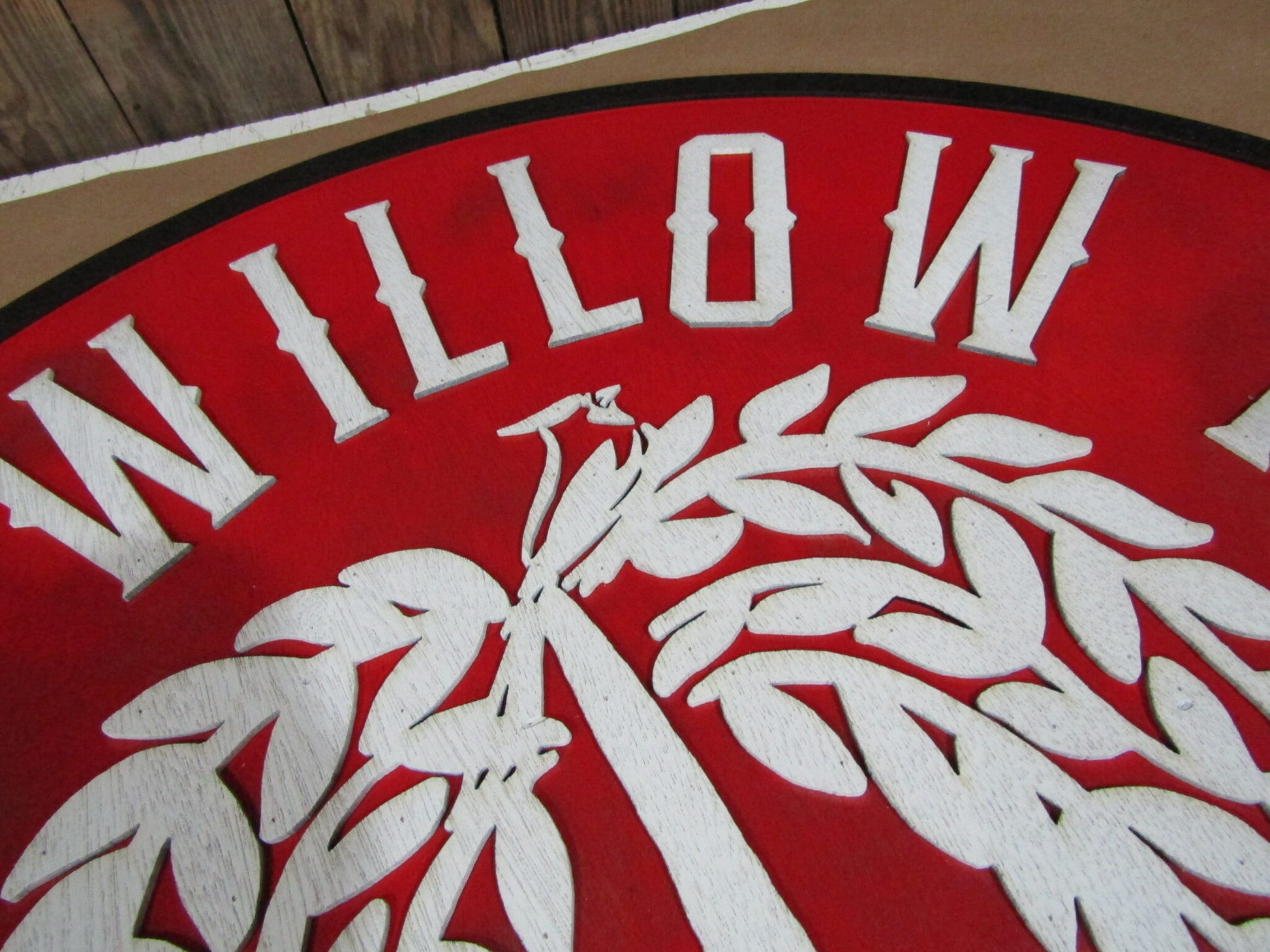 Large Round Custom Sign Commerical Signage Tree Farm Willow Tree Redbird Red Personalized Logo Emblem Made To Order 3D Raised Text Handmade
