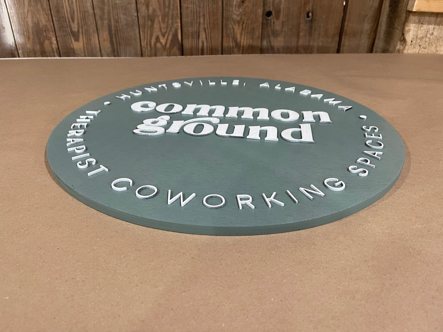 Large Round Custom Sign Commerical Signage Common Ground Therapy Coworker Personalized Logo Emblem Made To Order 3D Raised Text Handmade