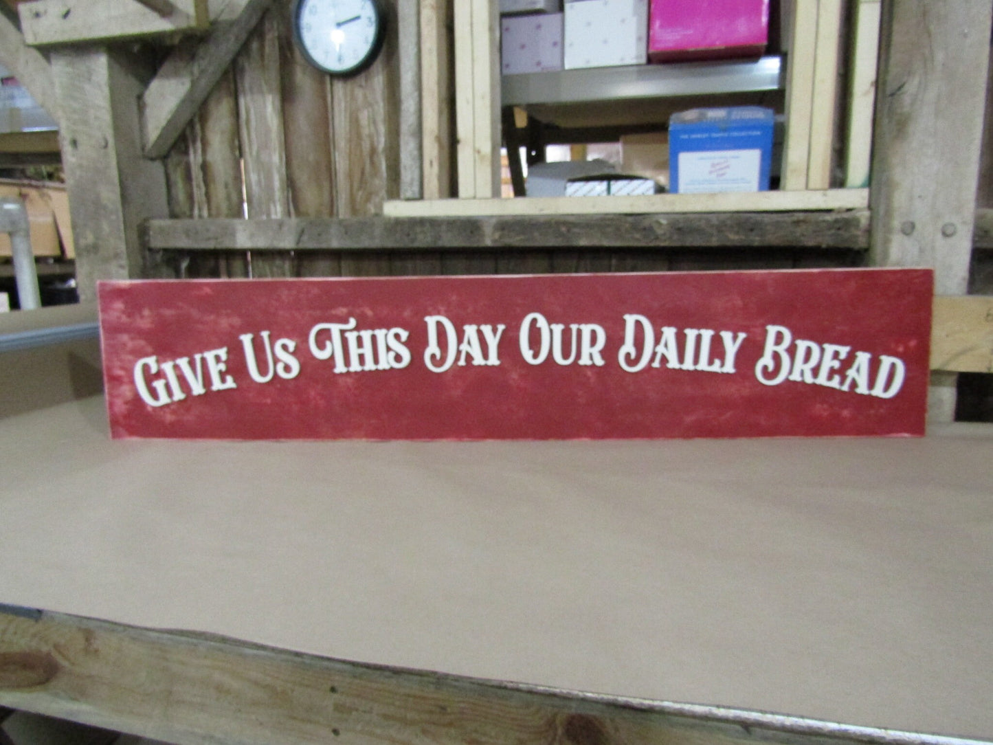 Large Custom Distressed Sign Give Us This Day Rustic Our Daily Bread Red Barn Country Wood 3D Extra Large Sign Footstepsinthepast Primitive