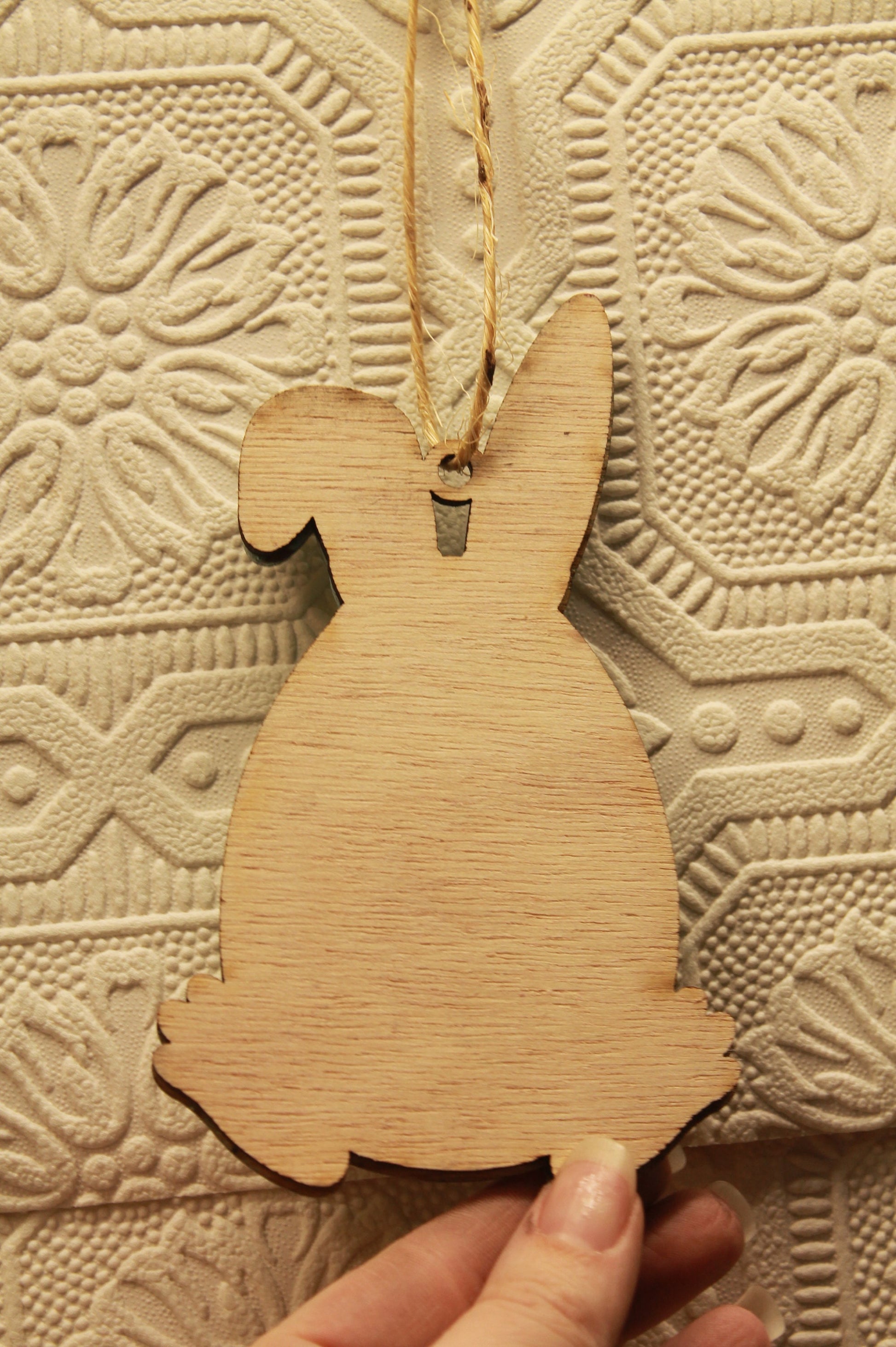 Set of 3 Easter Egg Bunnies Ornaments Raised Laser Cut Out Design Wooden Pattern Tag Keychain Decor Spring Banner Egg Easter Handmade Rabbit