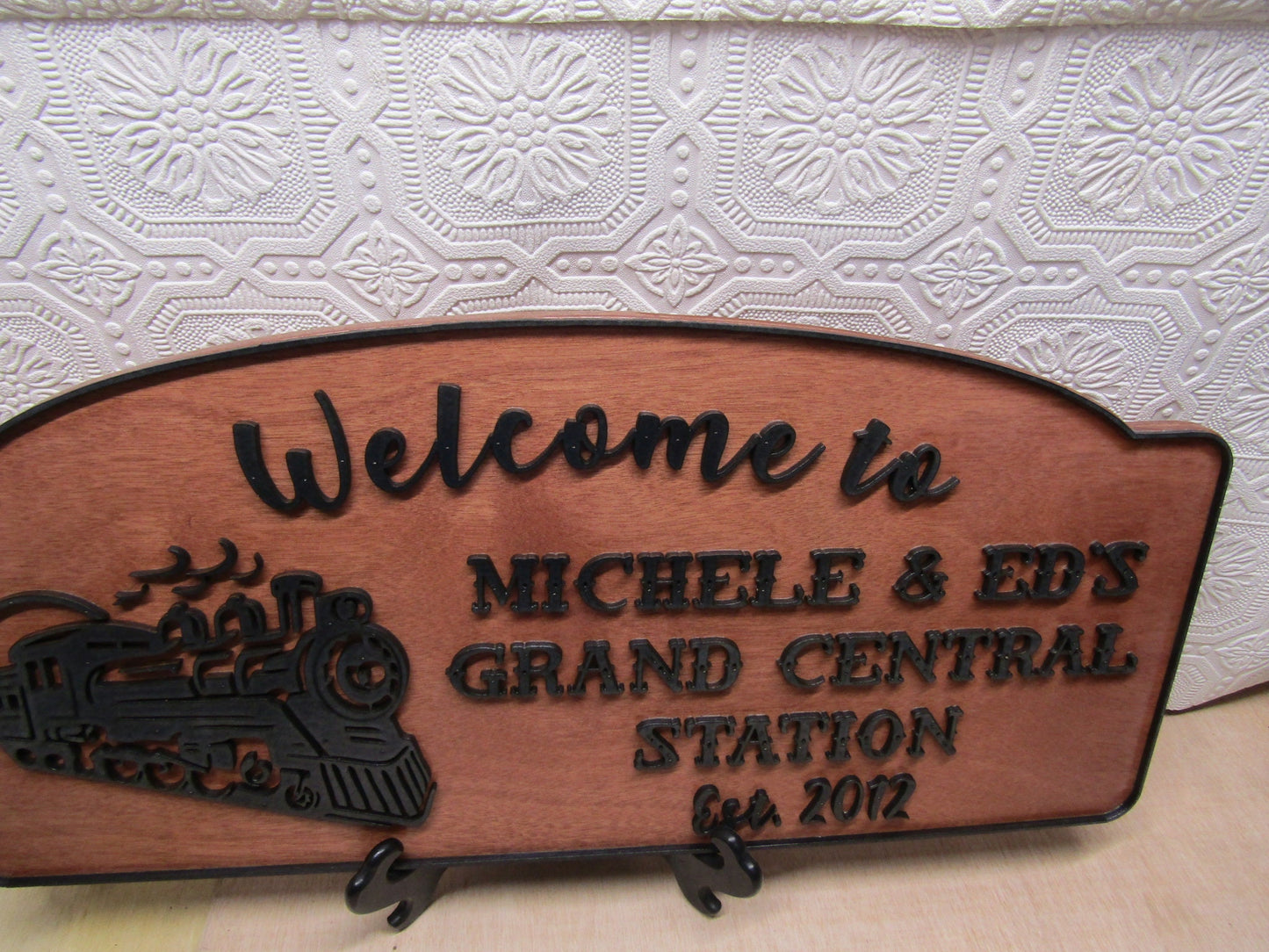 Custom Family Train Station Engine Conductor Collector Grand Central Welcome Sign Raised 3D Contour Personalized Established Handmade Laser