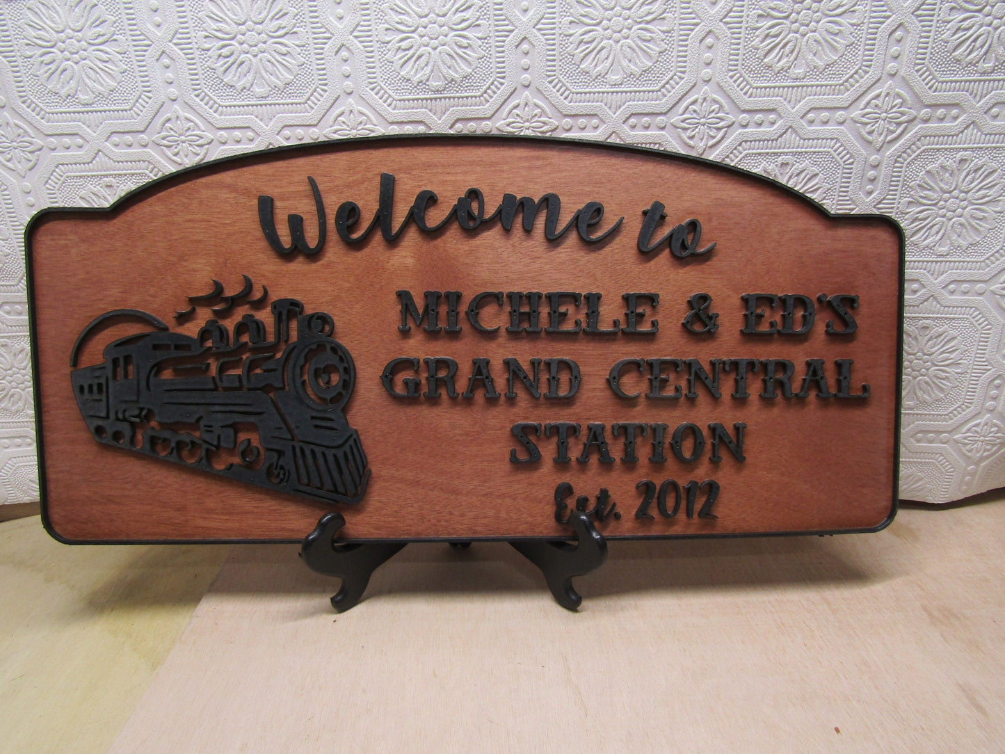 Custom Family Train Station Engine Conductor Collector Grand Central Welcome Sign Raised 3D Contour Personalized Established Handmade Laser
