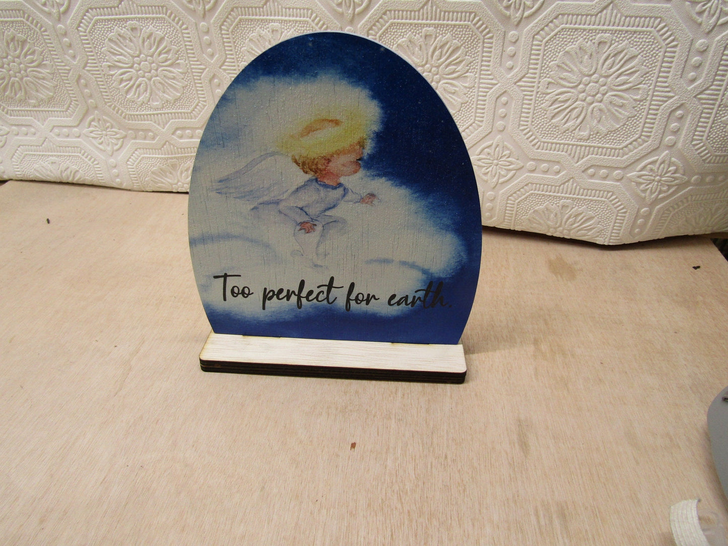 Angel Baby Memorial Stand Oval Image Printed In Remembrance Life Meaningful Too Perfect For Earth Infant Miscarriage Gift Small Angel Plaque