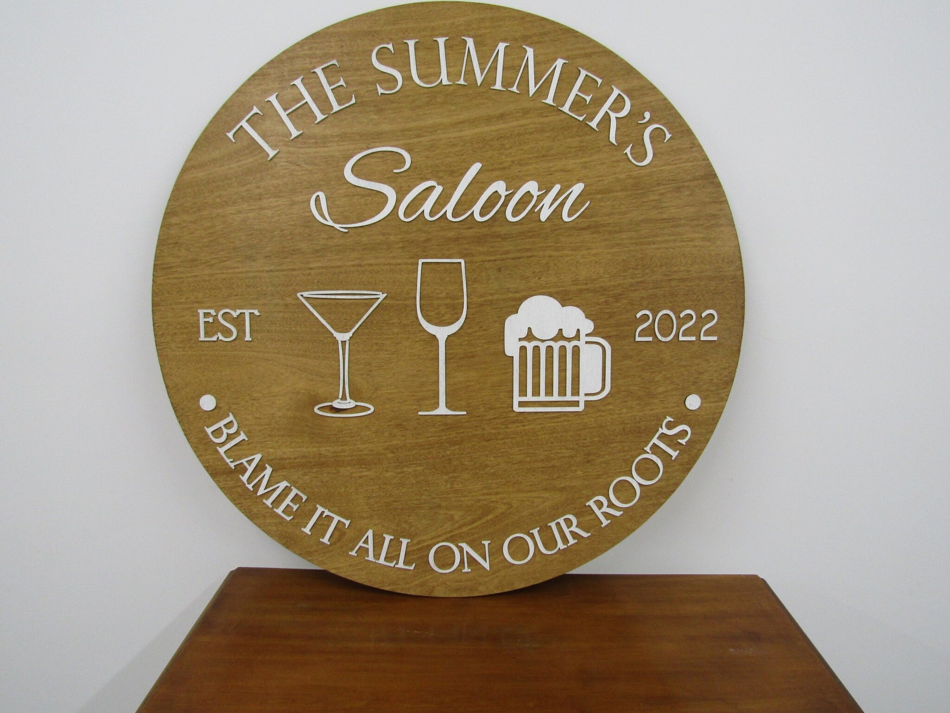 Custom Round Wood Sign Martini Wine Whiskey Alcohol Bar Sign Summer Fun Saloon Custom Wood Signage Personalized Raised Text 3D Handmade